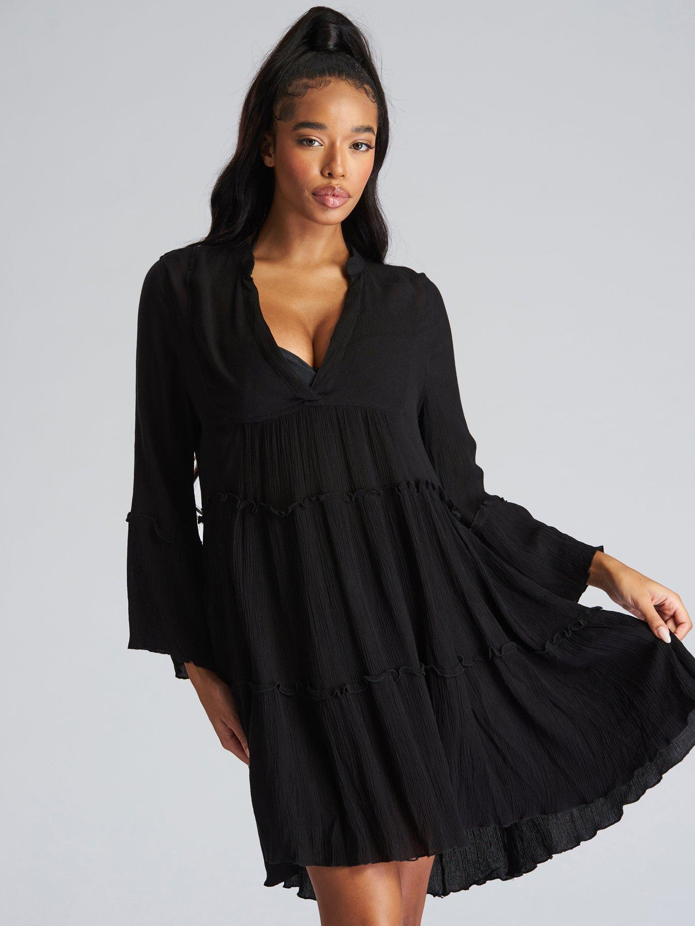 south-beach-crinkle-pull-over-tiered-beach-dress-black