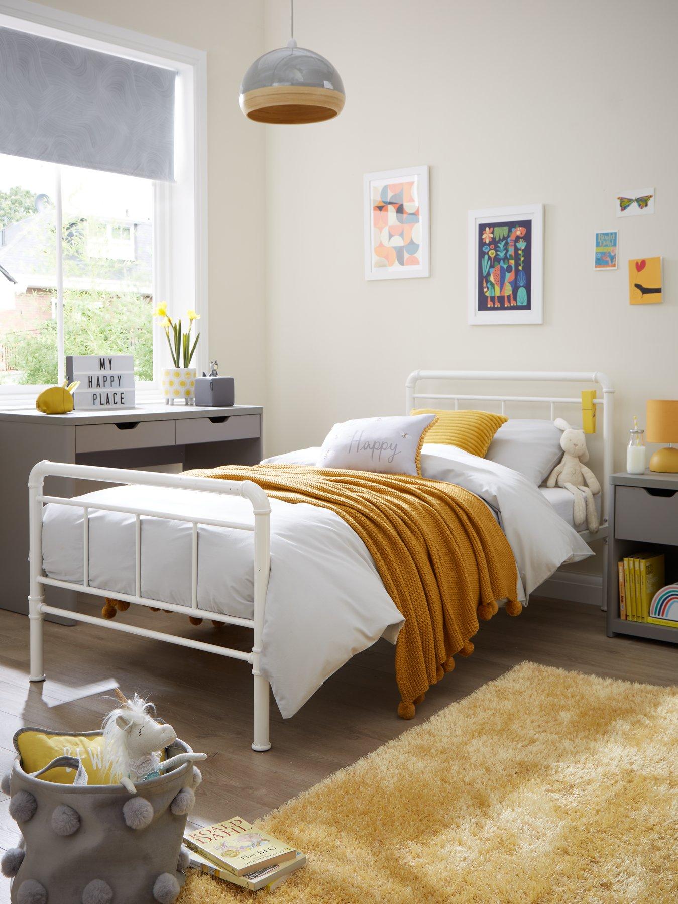 very-home-freddie-childrens-metal-single-bed-frame-with-mattress-options-buy-amp-save-white