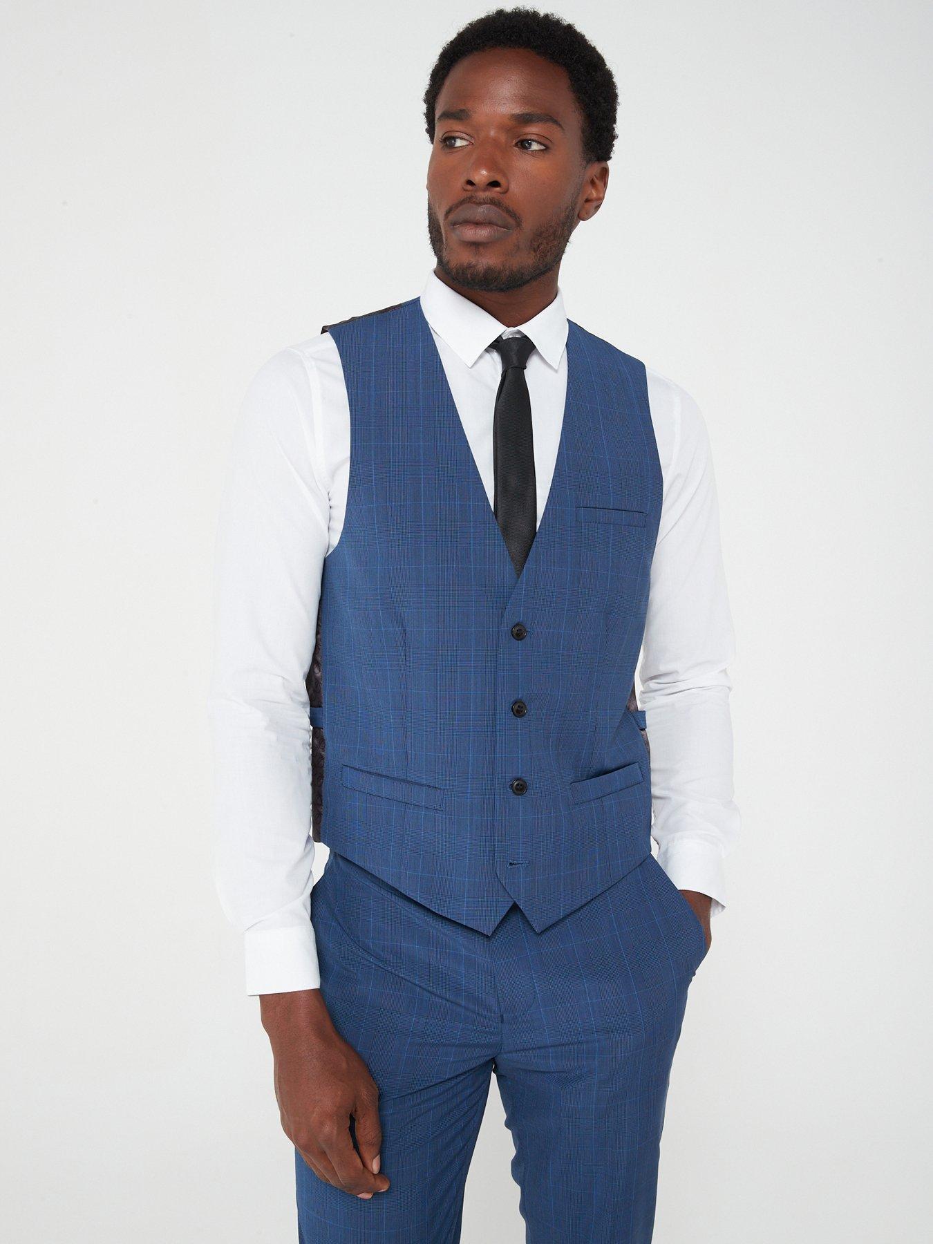 Mens navy outlet check waistcoat