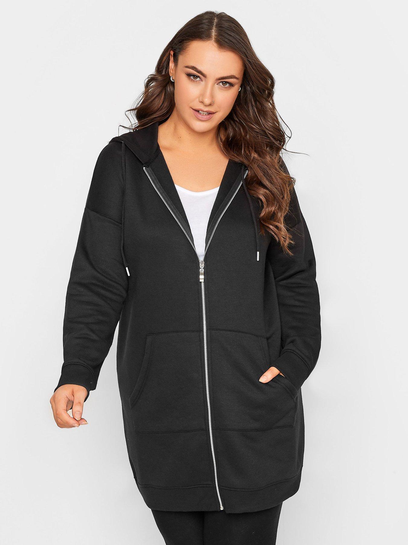 Yours Yours Longline Zip Through Hoodie - Black