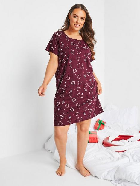 yours-yours-candy-cane-placket-nightdress-burgundy-red