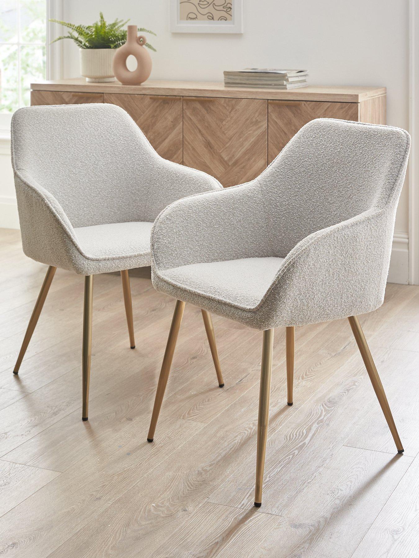 Very Home Alisha Pair of Boucle Dining Chairs - Cream/Brass - FSC® Certified