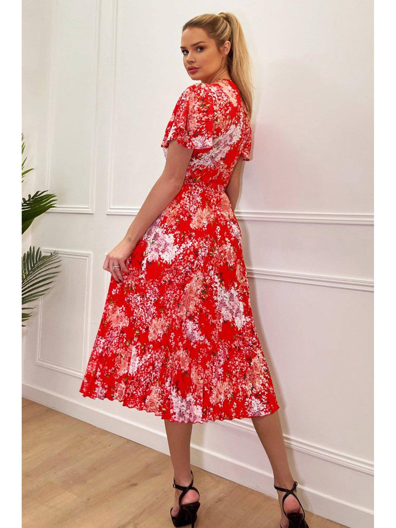 Midi red floral clearance dress