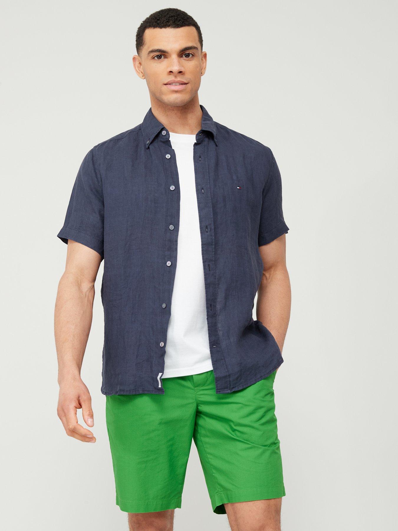 Tommy hilfiger linen short best sale sleeve shirt