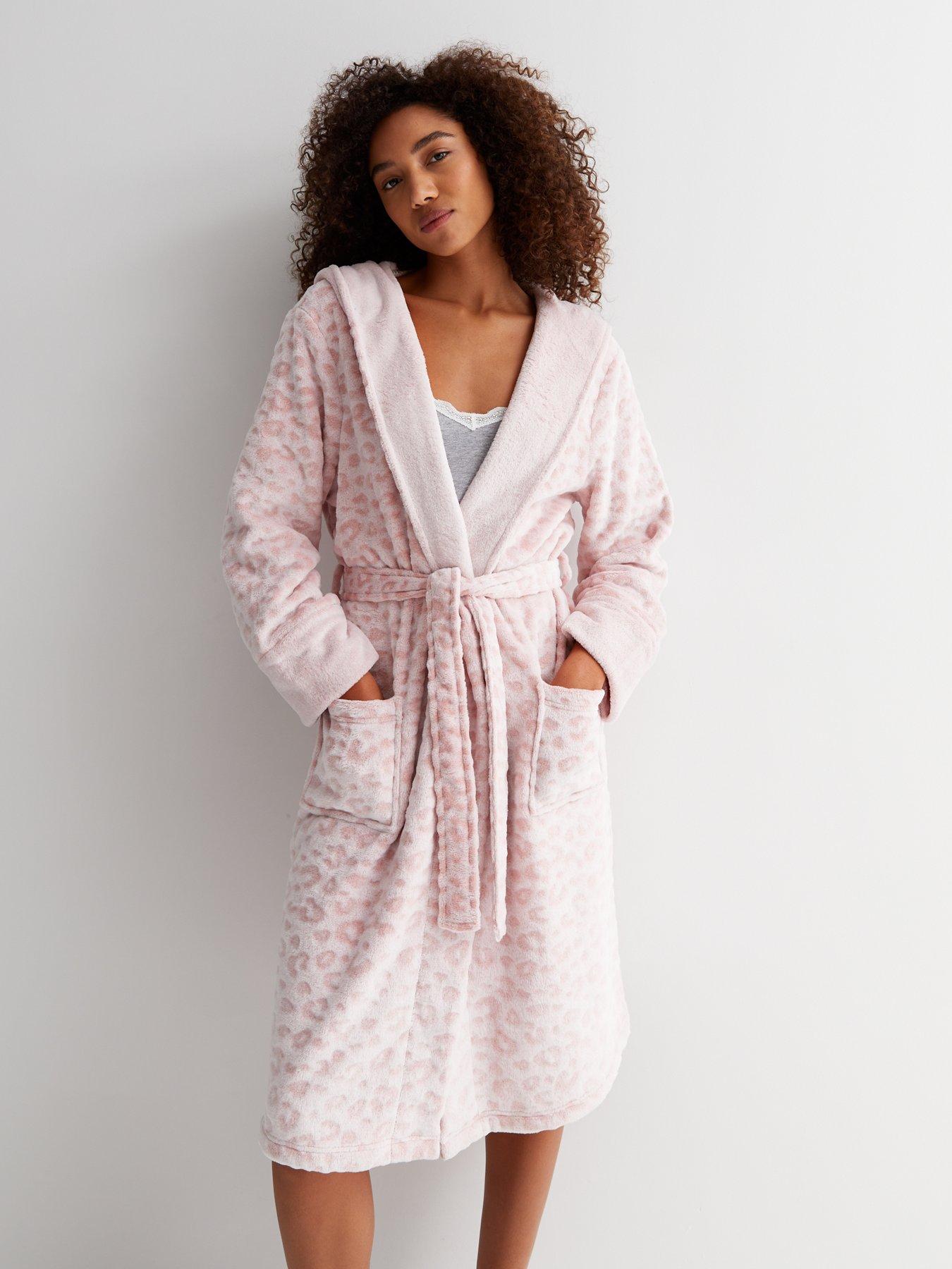 New Look Pink Leopard Print Fluffy Hooded Dressing Gown Very Ireland