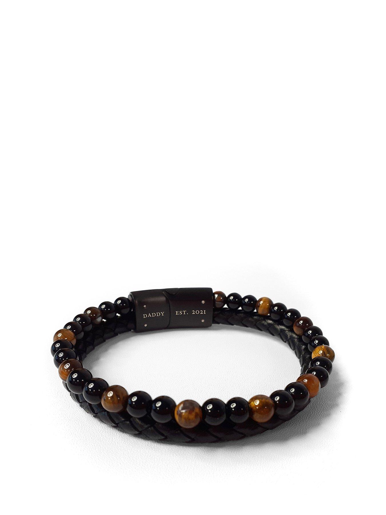 Image 1 of 1 of Treat Republic Personalised Men's Tigers Eye Leather and Bead Bracelet