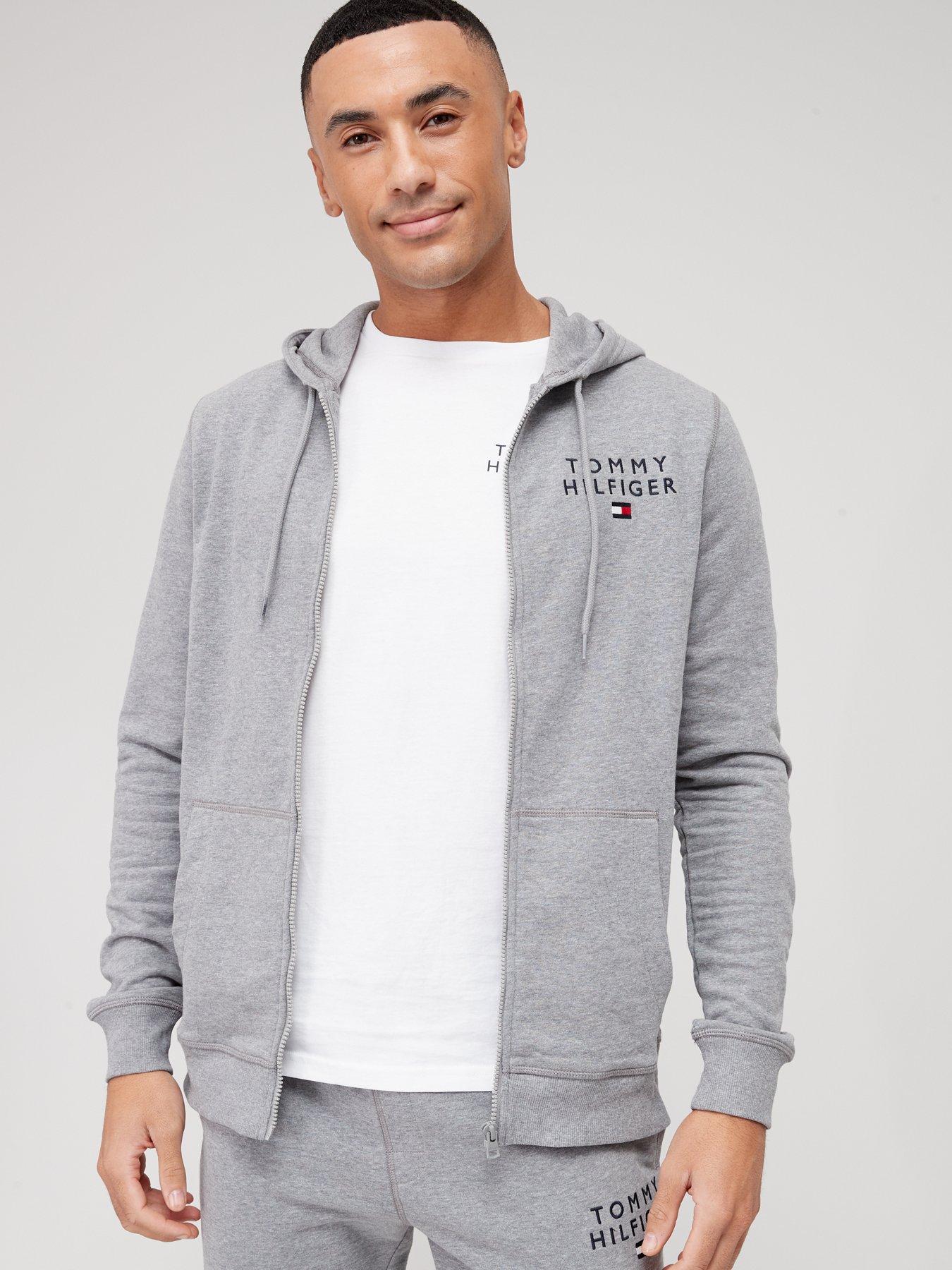 Image 1 of 4 of Tommy Hilfiger Tommy Hilfiger Zip Thru Hooded Loungewear Top - Grey