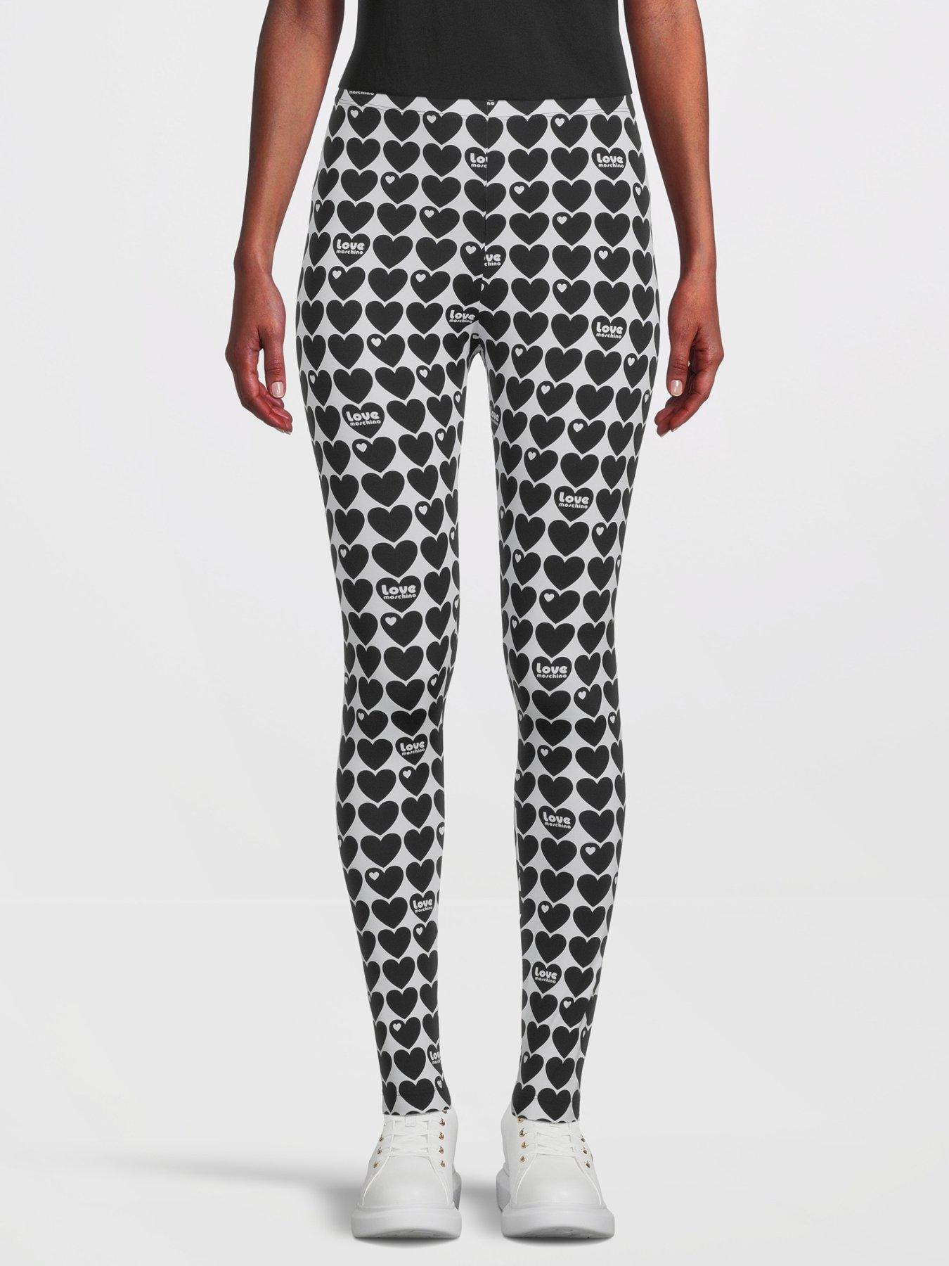 All Over Heart Print Leggings Black White