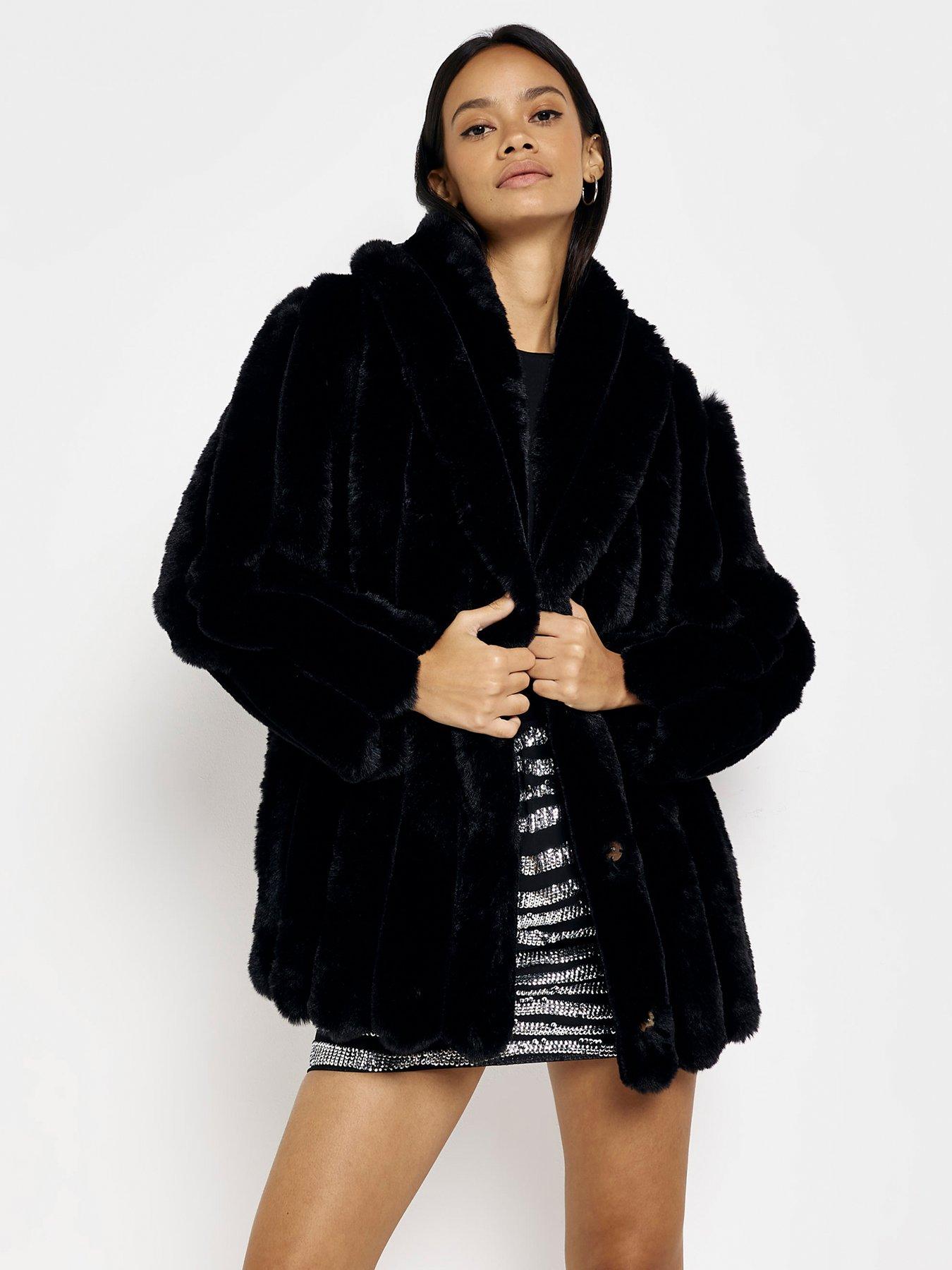 River Island Faux Fur Panelled Coat - Black | Very Ireland