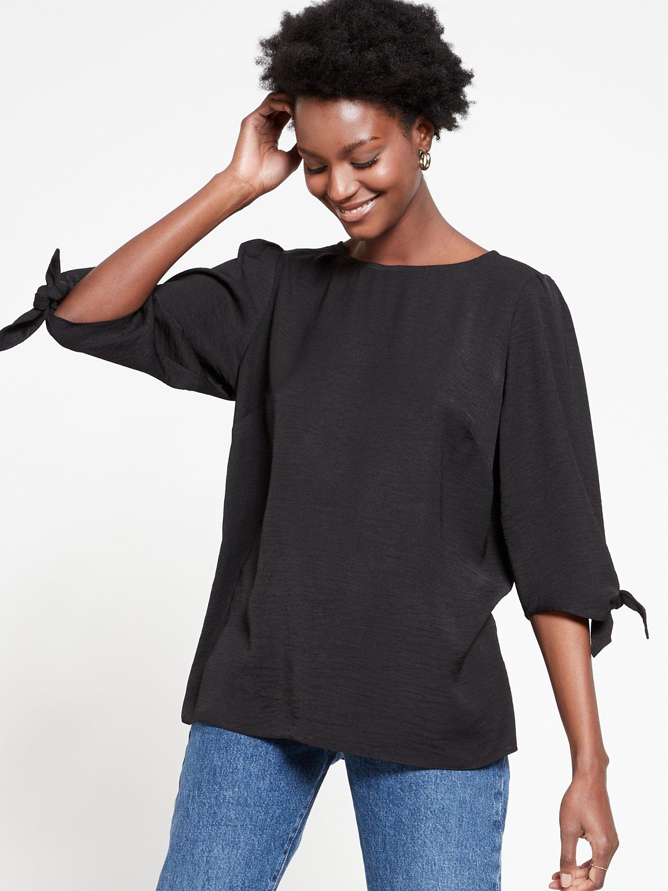 everyday-tie-sleeve-shell-top-black