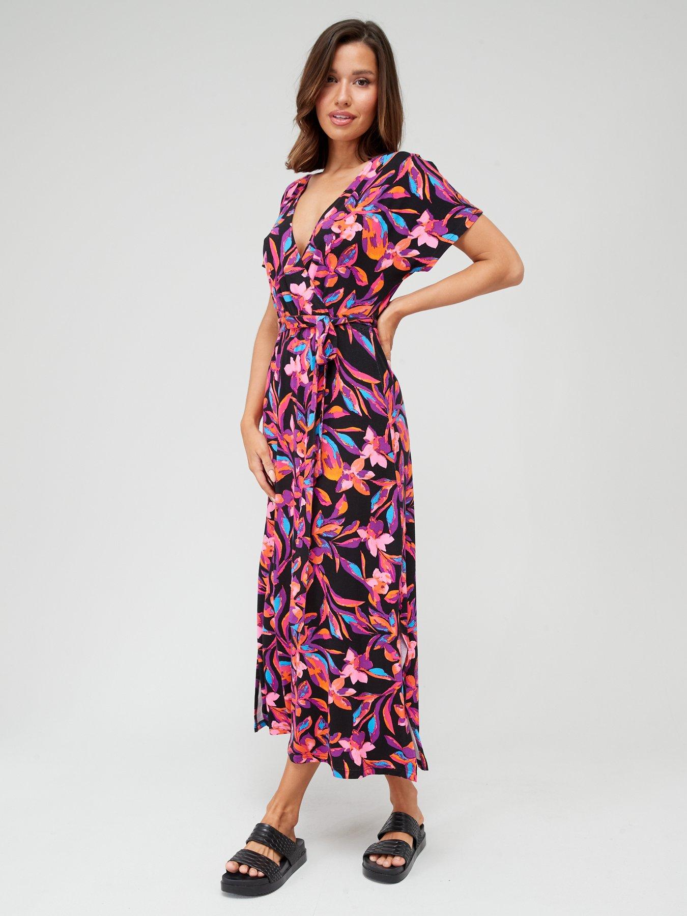 White Poppy Print Flutter Sleeve Midi Dress