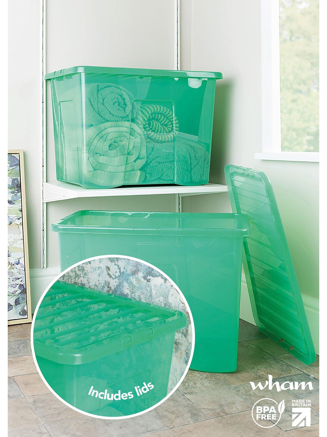 Image 3 of 5 of Wham Set of 2 Crystal Storage Boxes in Green &ndash; 80-litre Capacity