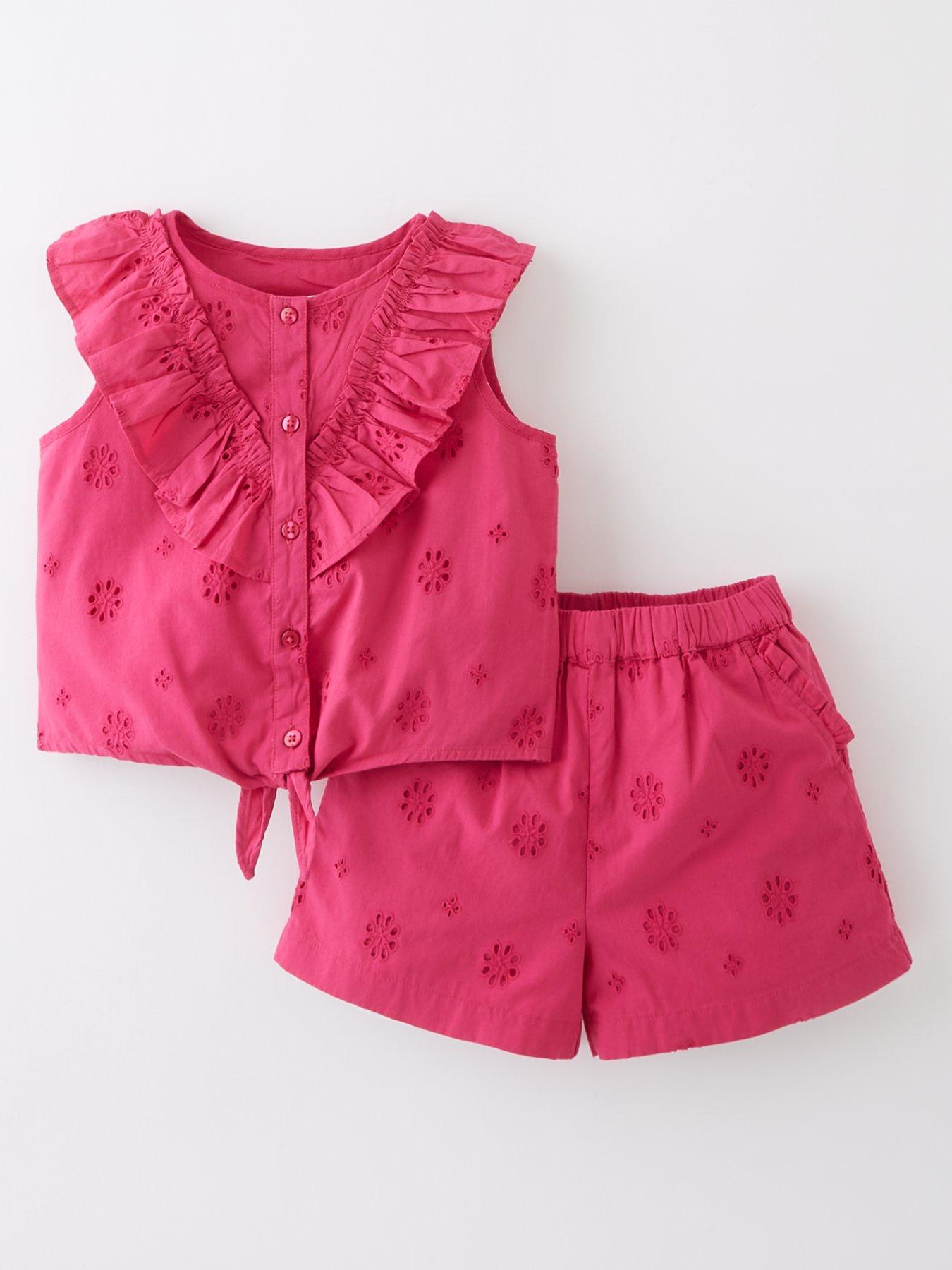 Mini V by Very Girls Frill Broderie Top and Short Set - Pink | Very Ireland