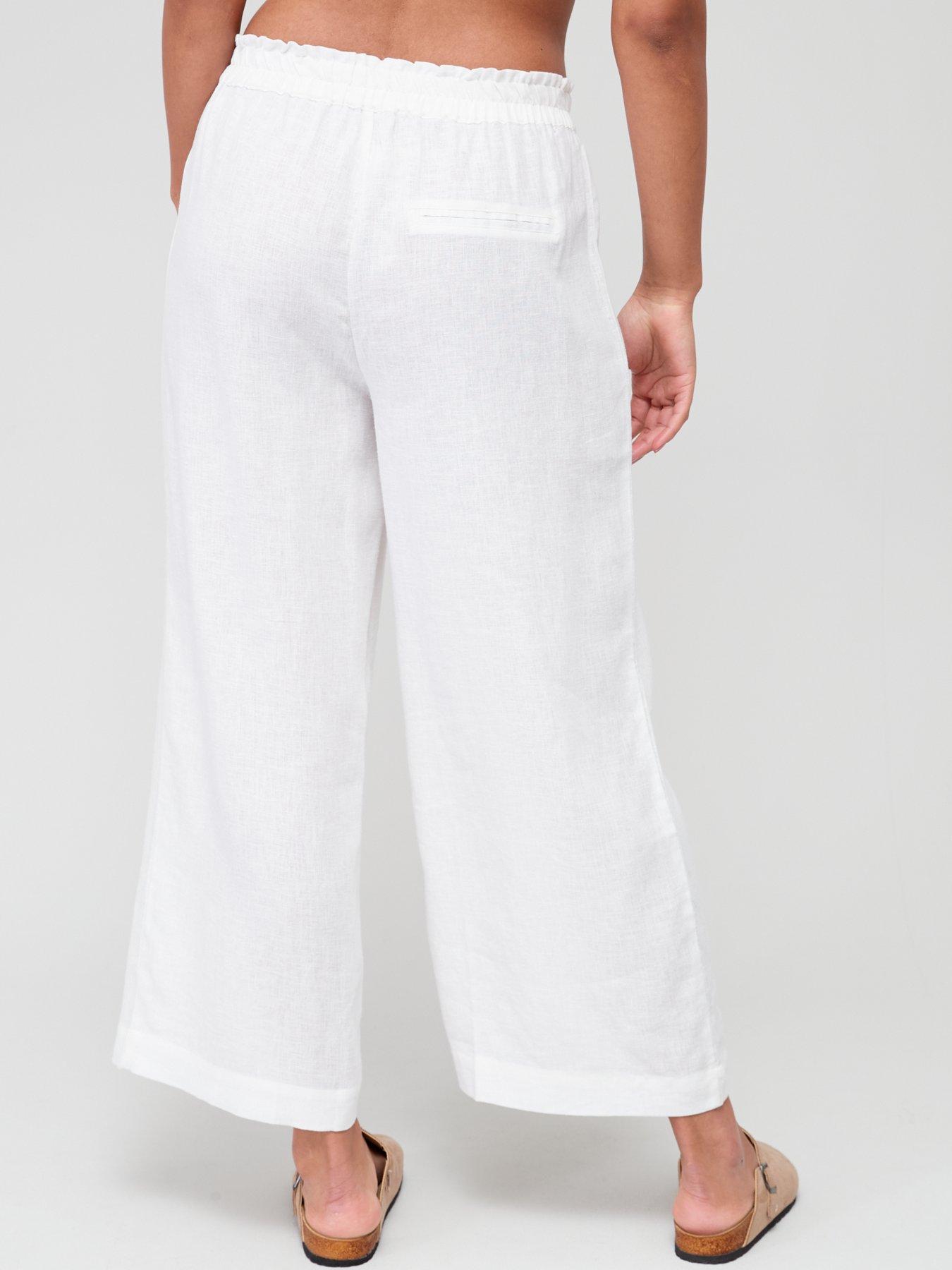 Wide Leg Linen Trousers White