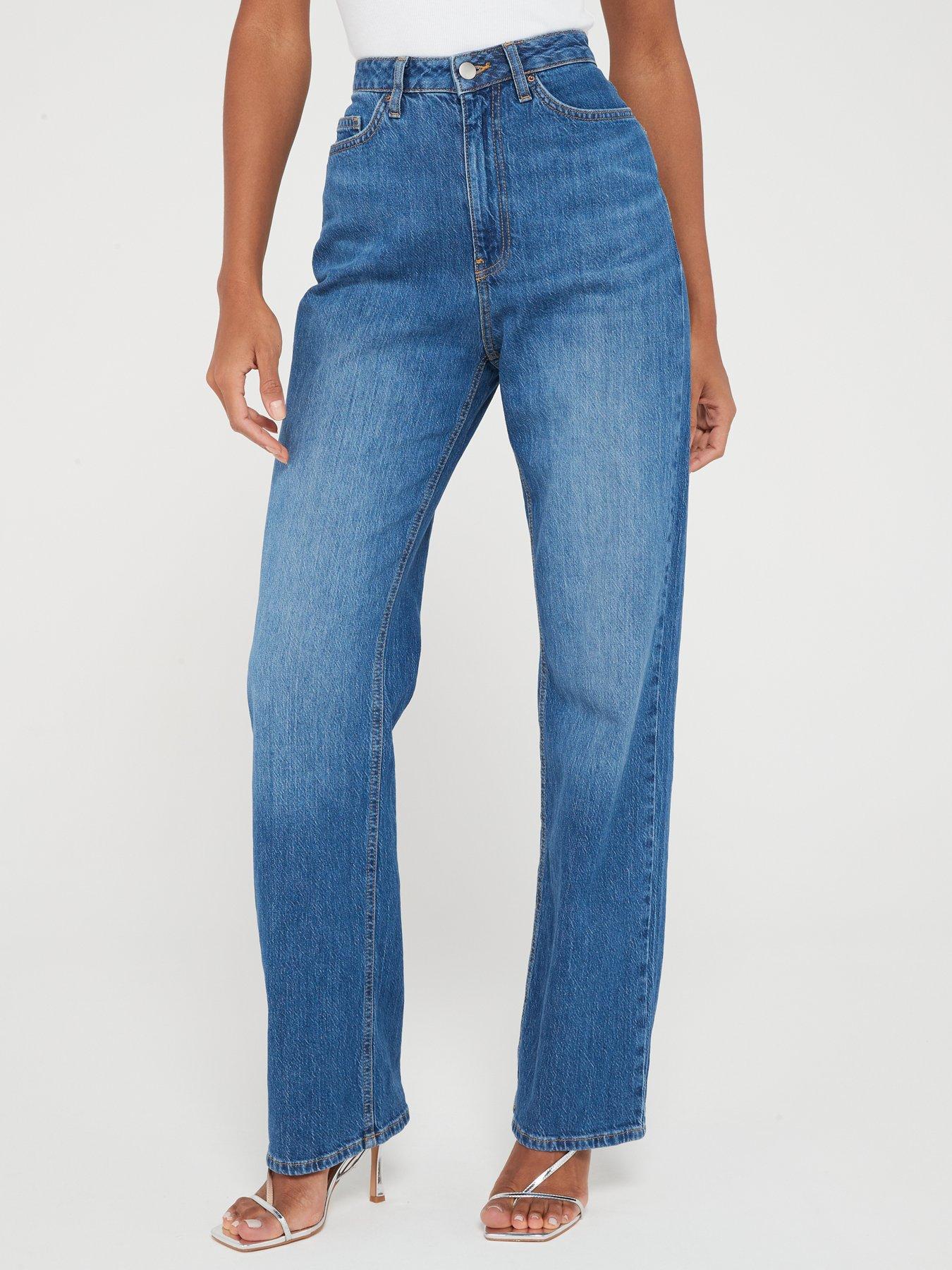 V by Very Wide Leg Jeans With Stretch - Dark Wash Blue