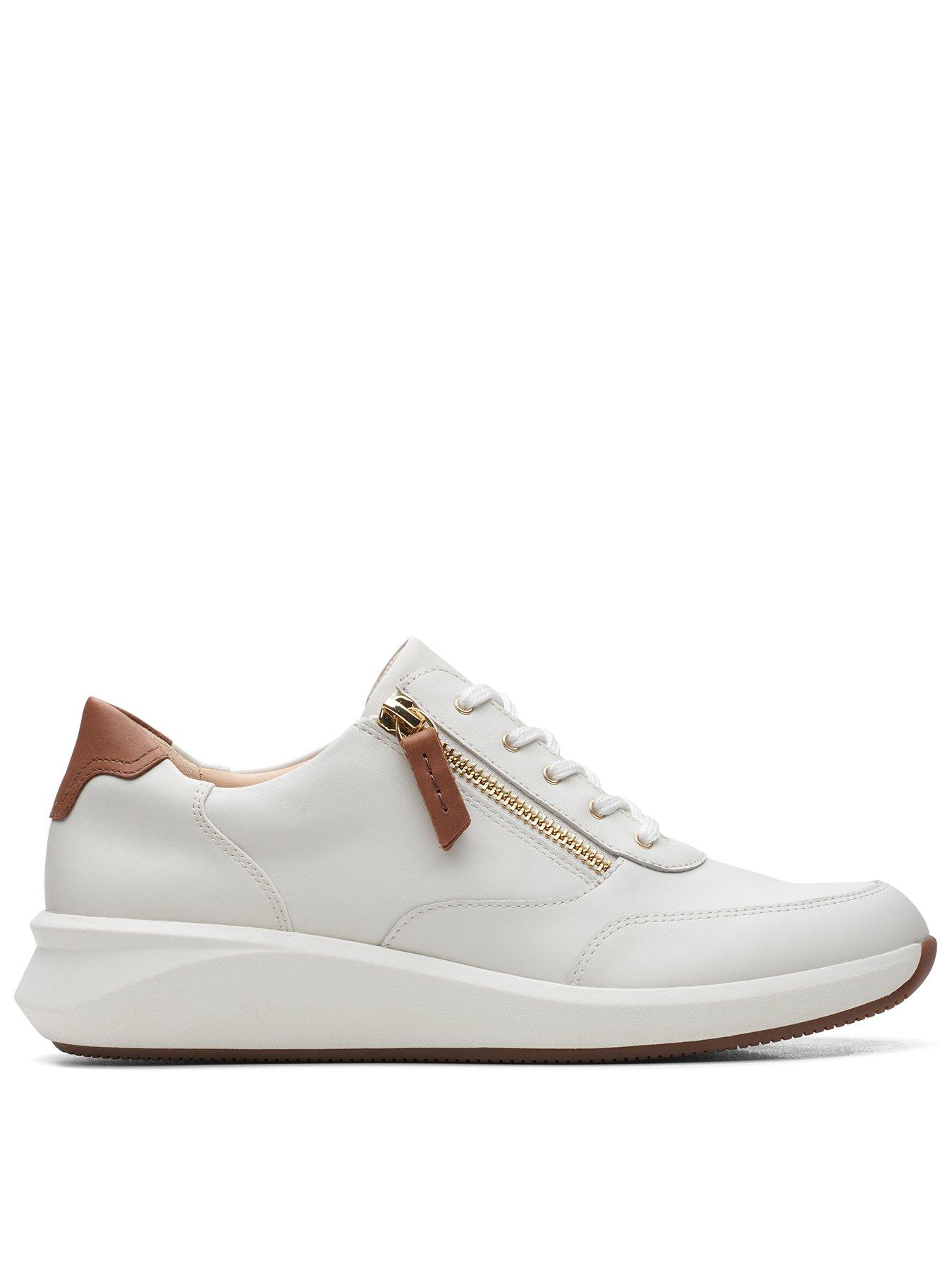 Clarks Un Rio Zip Wide Fit Shoes White Leather