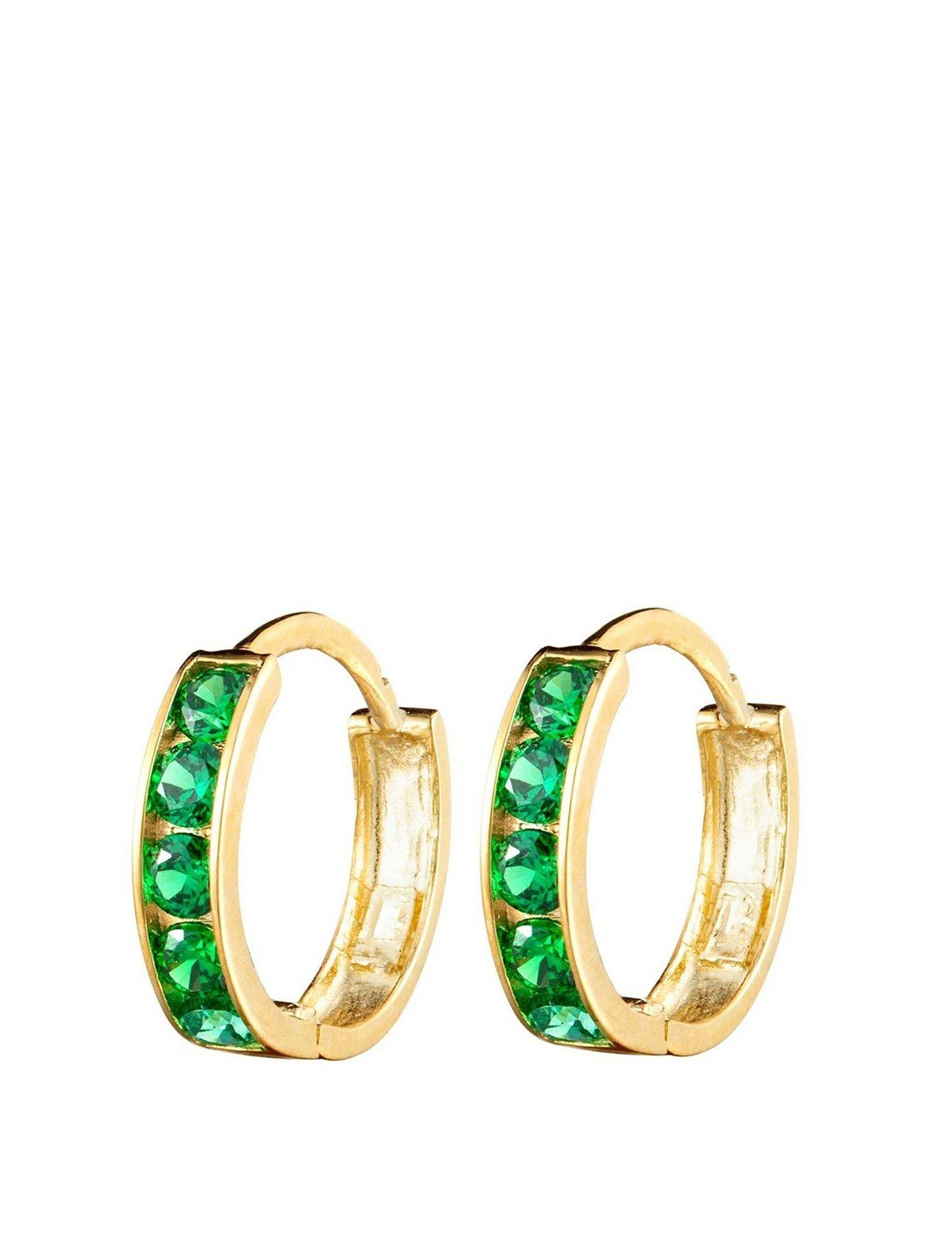 Seol + Gold 18ct Gold Plated Sterling Silver Emerald CZ Huggies