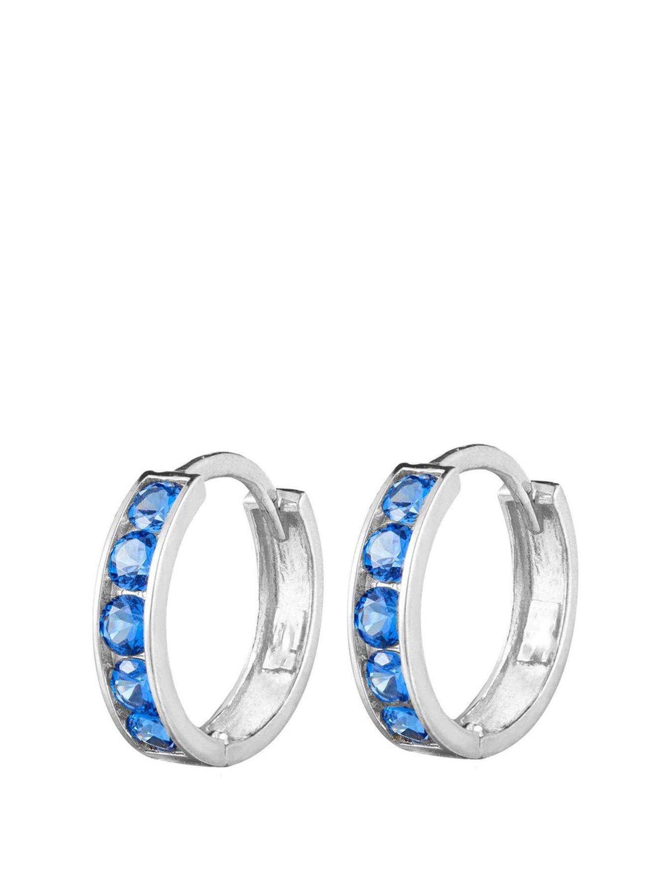 Image 1 of 3 of Seol + Gold Sterling Silver Sapphire CZ Huggies
