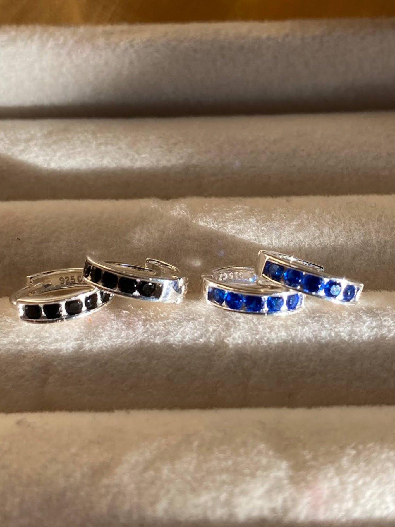 Image 2 of 3 of Seol + Gold Sterling Silver Sapphire CZ Huggies