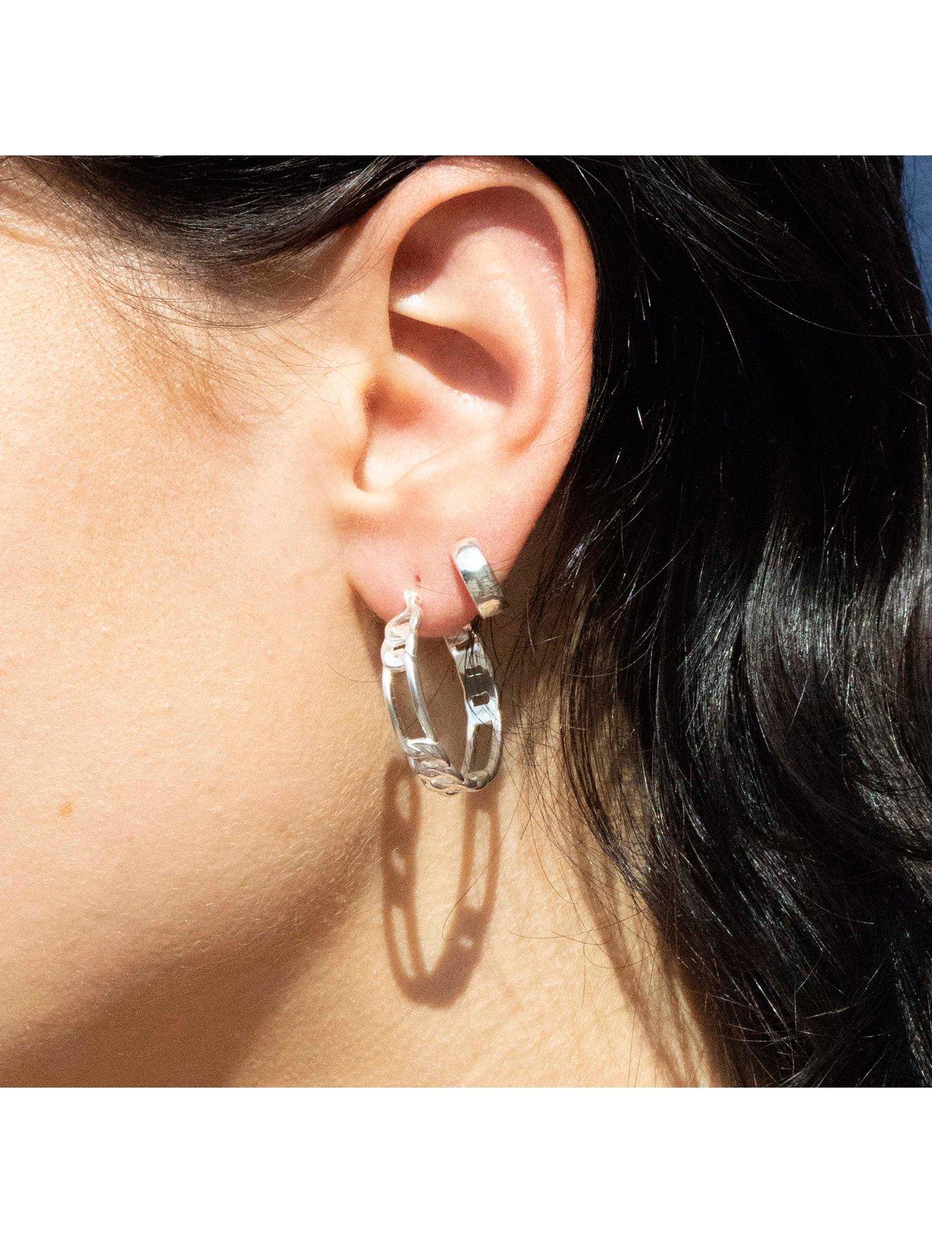 Image 2 of 4 of Seol + Gold Sterling Silver Figaro Chain Hoop Earrings