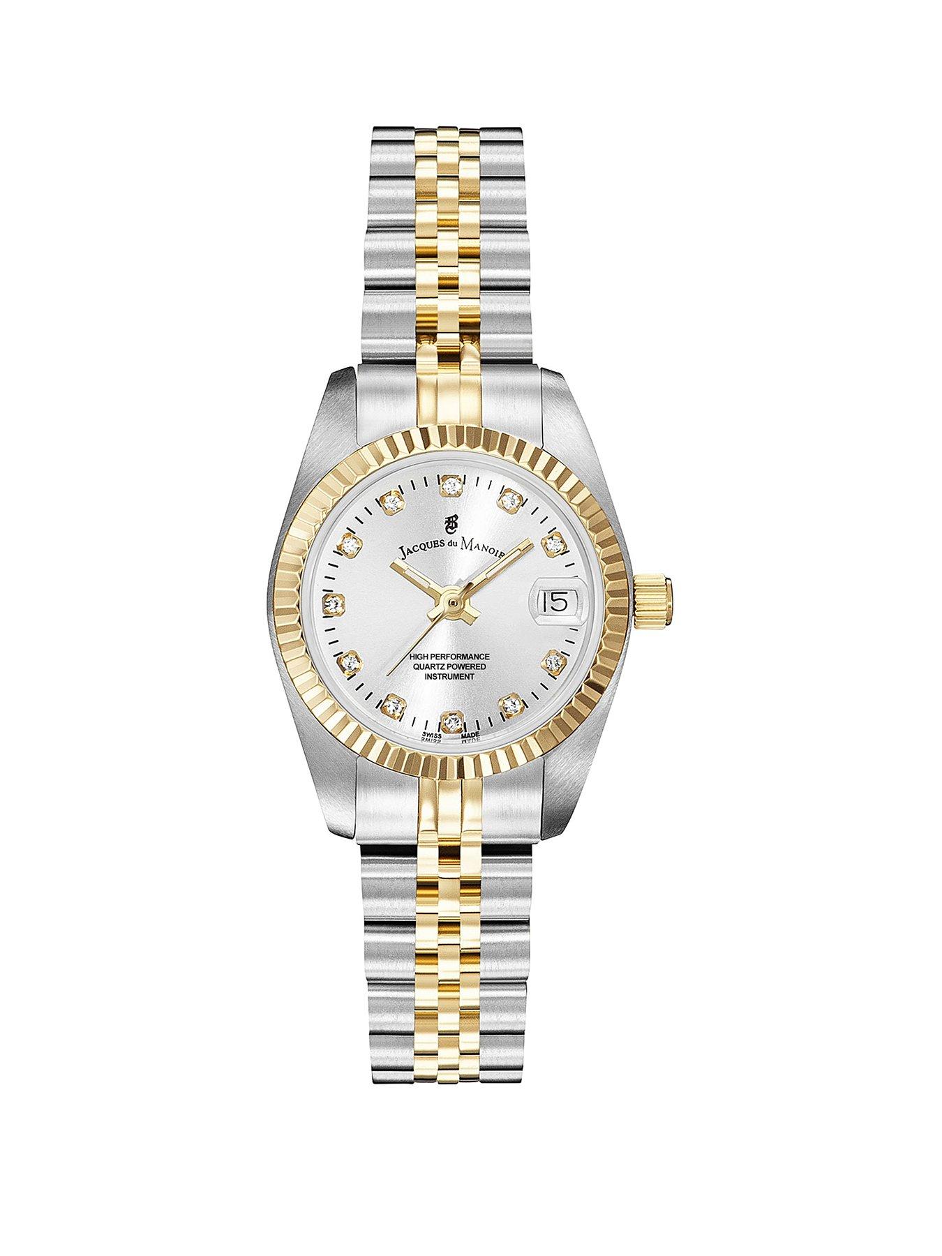 Jacques Du Manoir Swiss Made Ladies Inspiration Silver  &  Gold Plated Stainless Steel Bracelet Watch