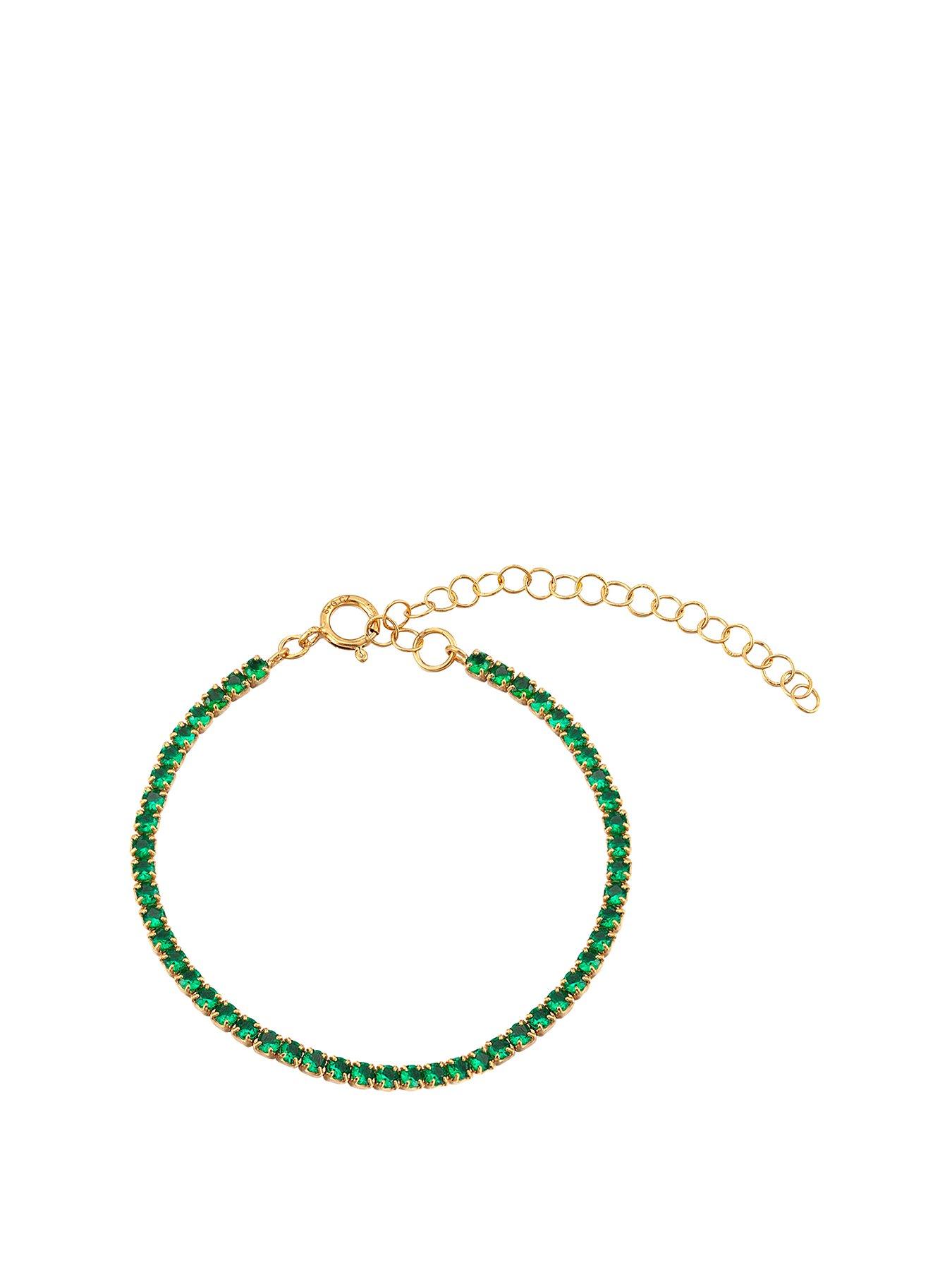 Seol + Gold 18ct Gold Plated Sterling Silver Emerald CZ Adjustable Tennis Bracelet