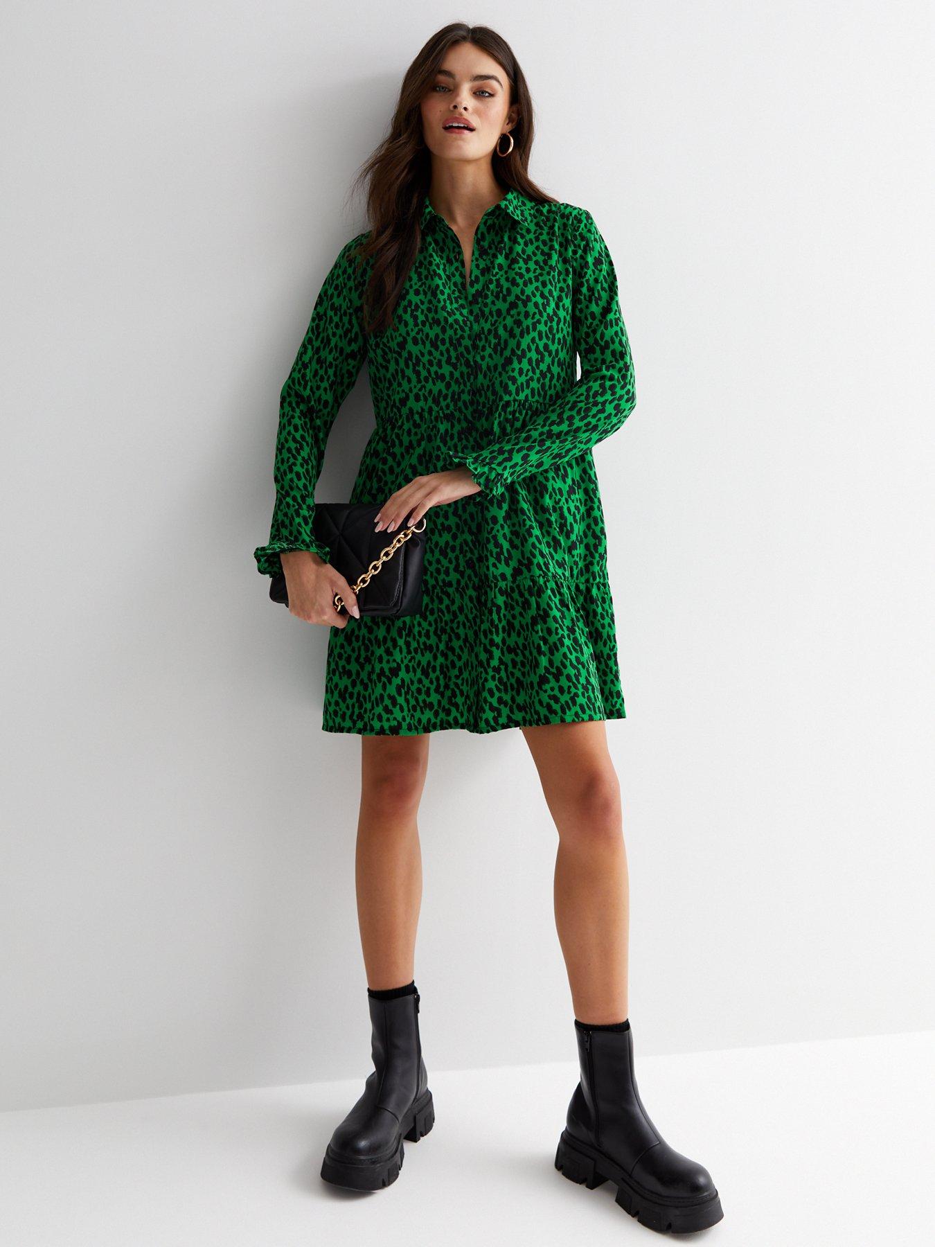 Warehouse green animal outlet print shirt dress