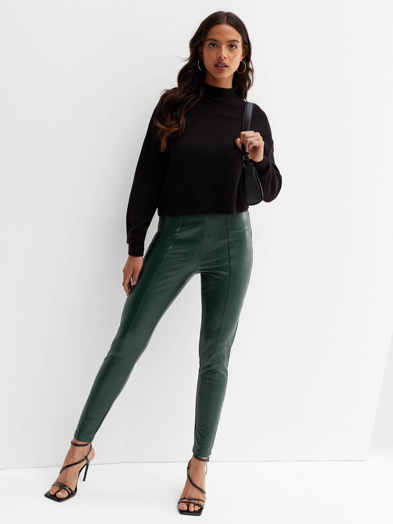 green leather look trousers