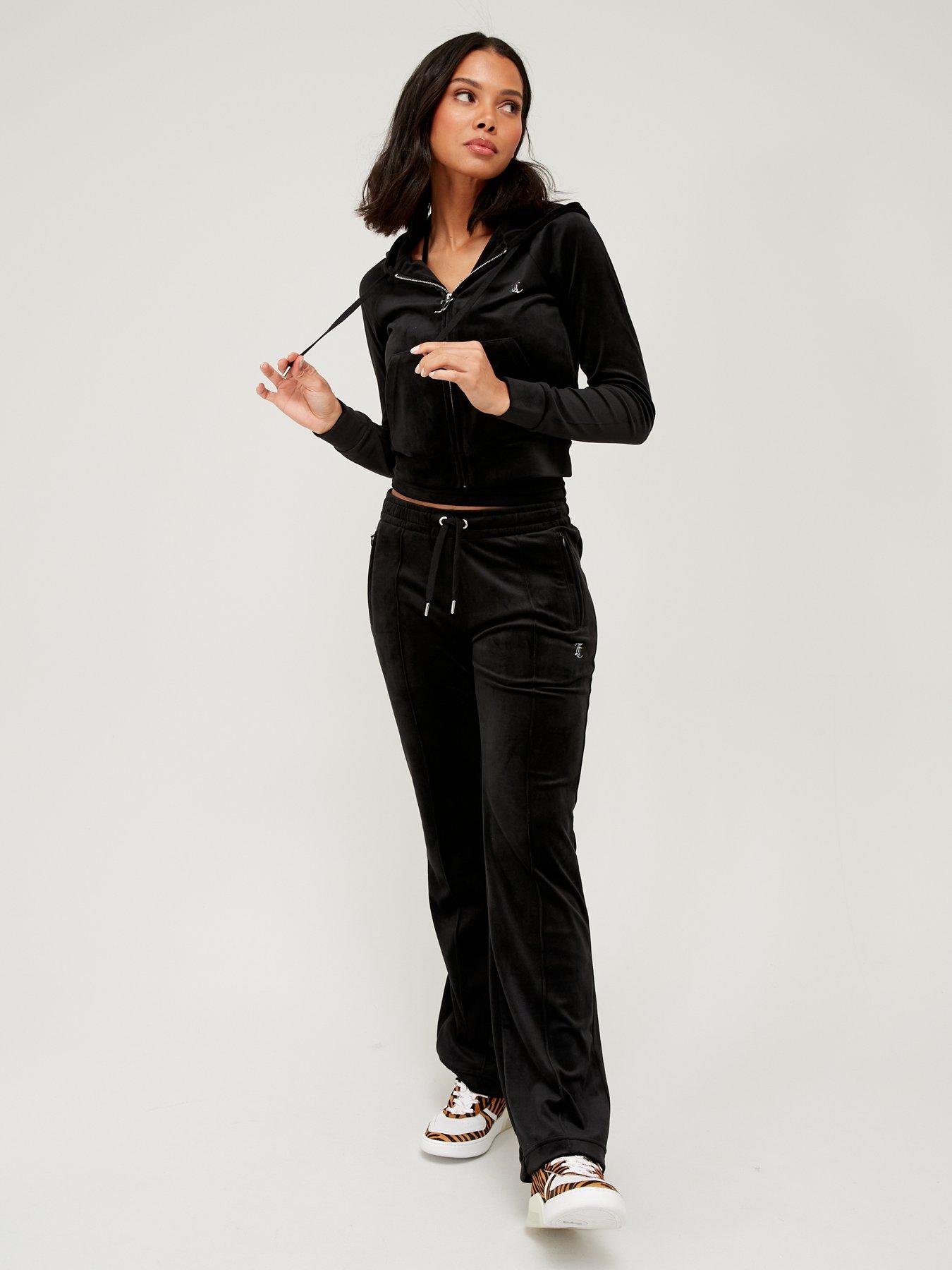Image 3 of 5 of Juicy Couture Womens Diamante Velour Zip Up Hoodie - Black