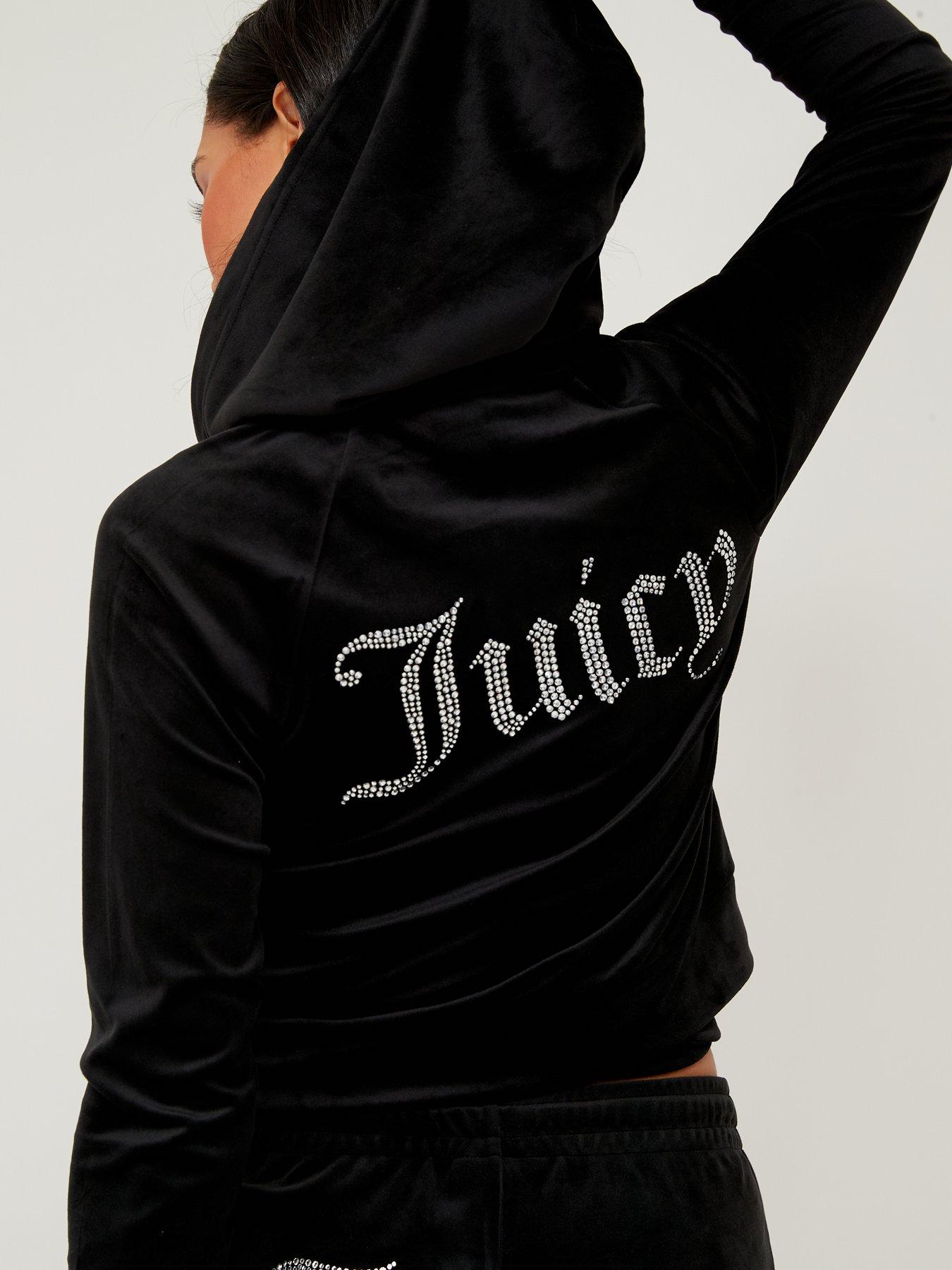 Image 4 of 5 of Juicy Couture Womens Diamante Velour Zip Up Hoodie - Black