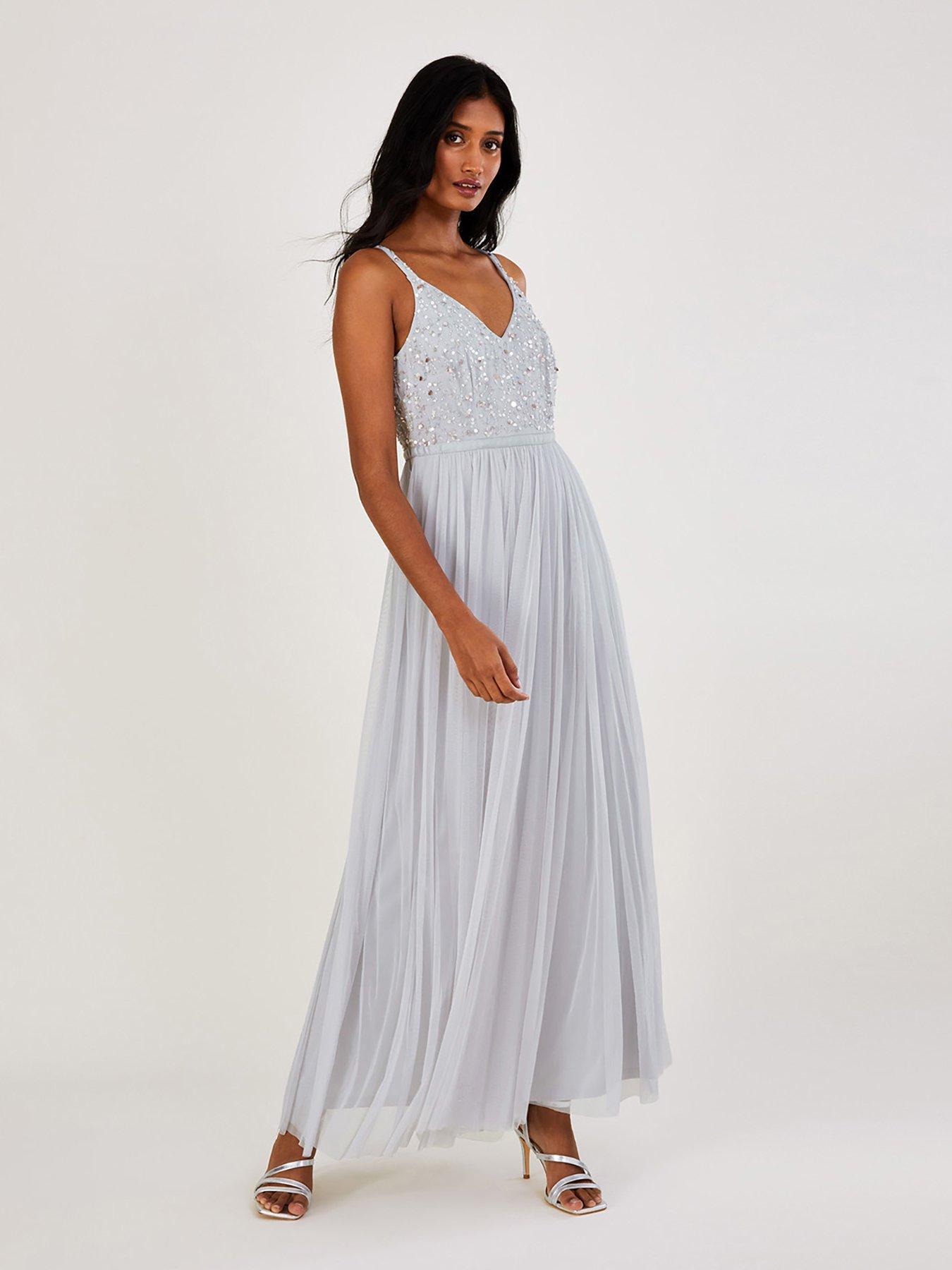 Autumn Embroidered Maxi Bridesmaid Dress Silver