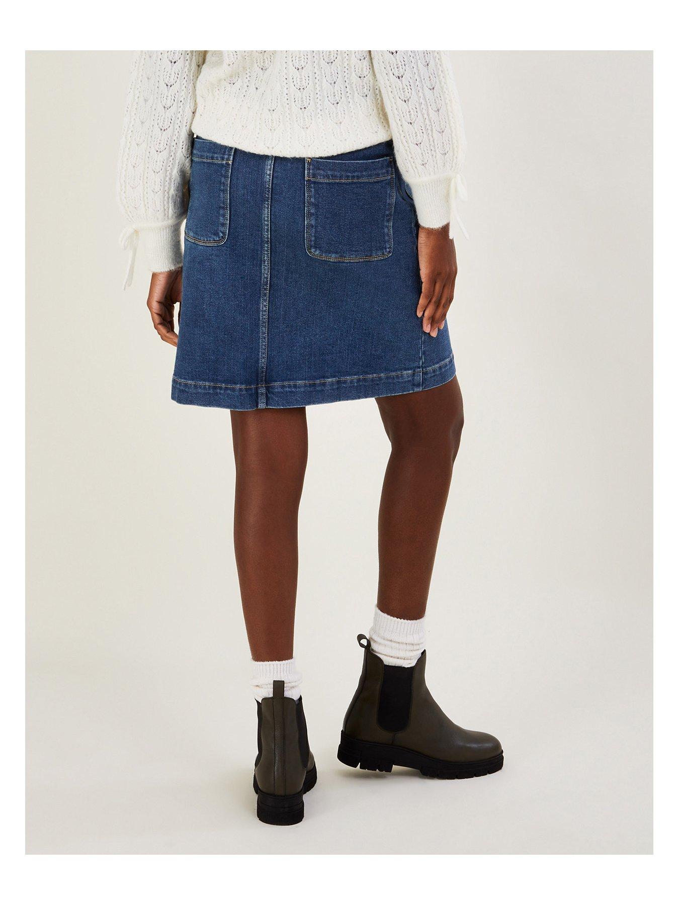 Image 2 of 4 of Monsoon Denim Button Through Belted Skirt - Indigo