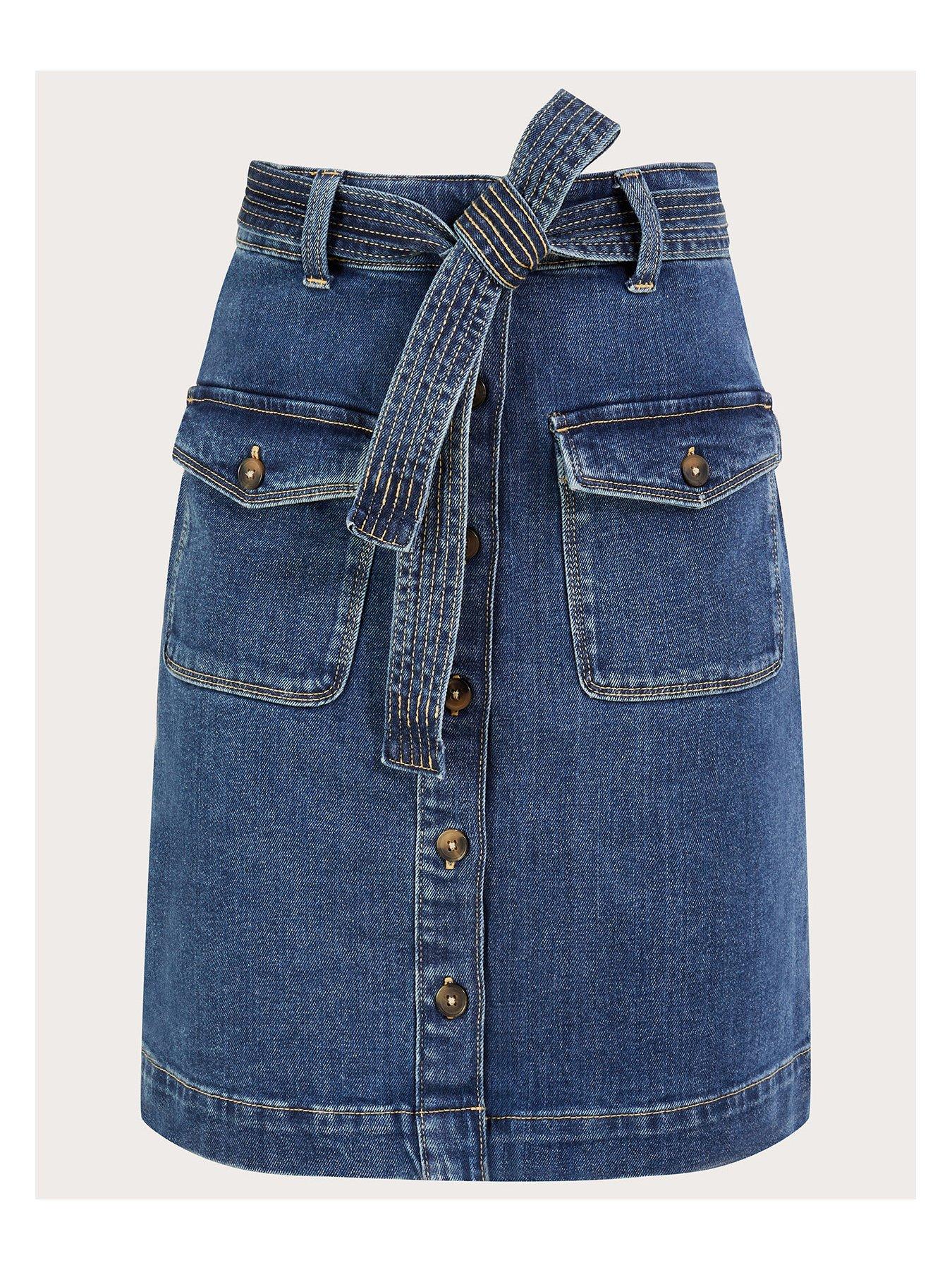 Image 4 of 4 of Monsoon Denim Button Through Belted Skirt - Indigo