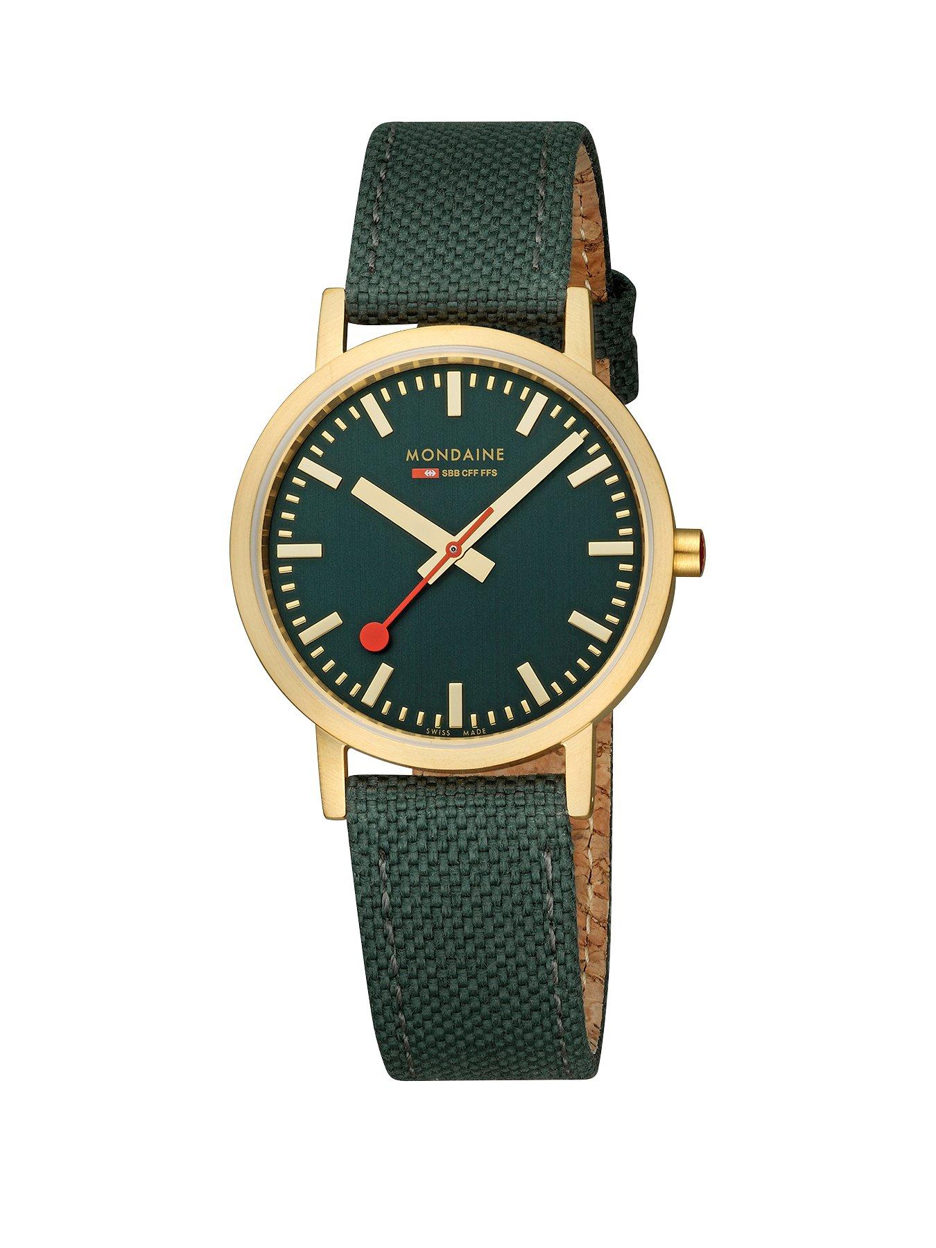 mondaine-classic-golden-36mm-case-forest-green-watchstillFront