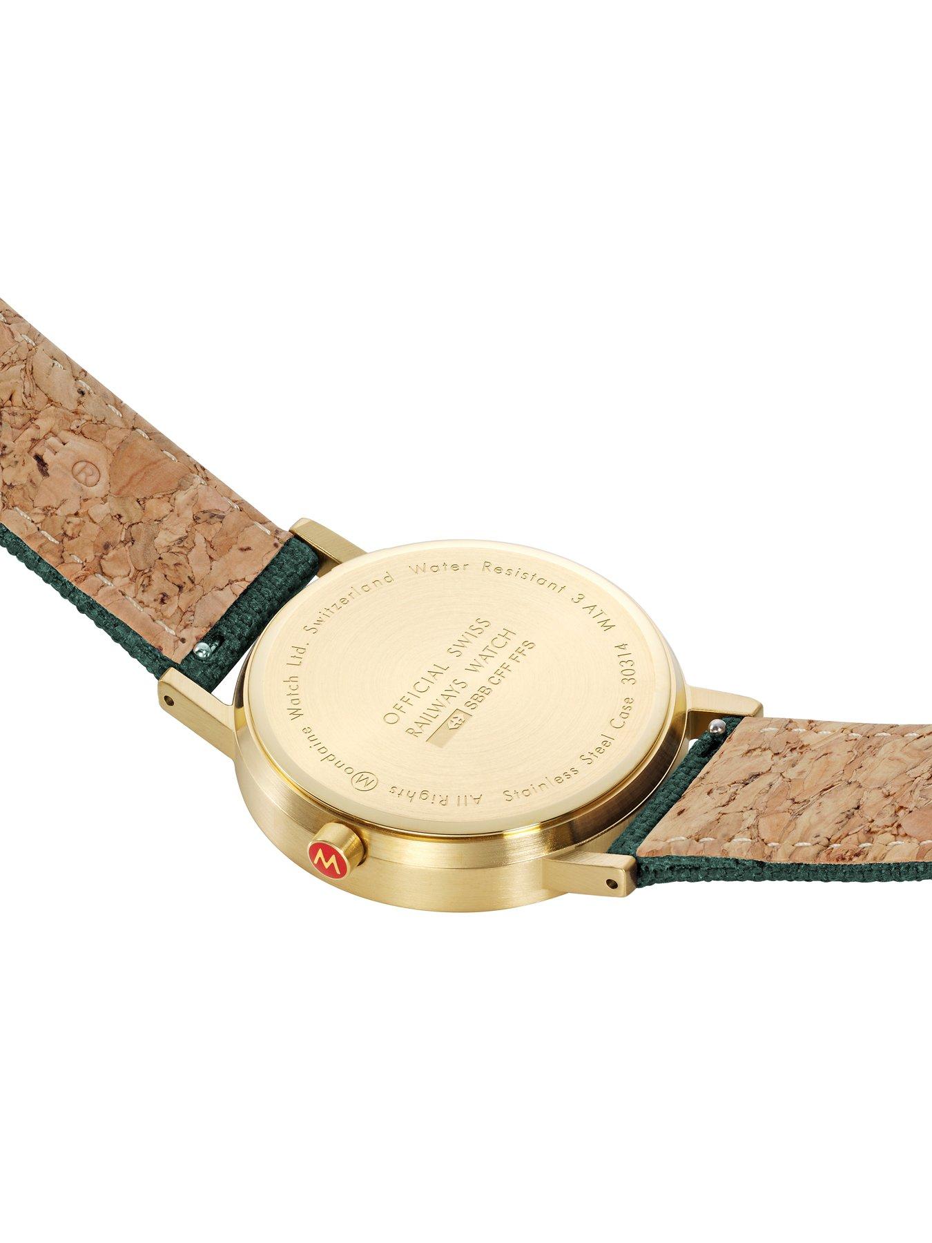 mondaine-classic-golden-36mm-case-forest-green-watchoutfit