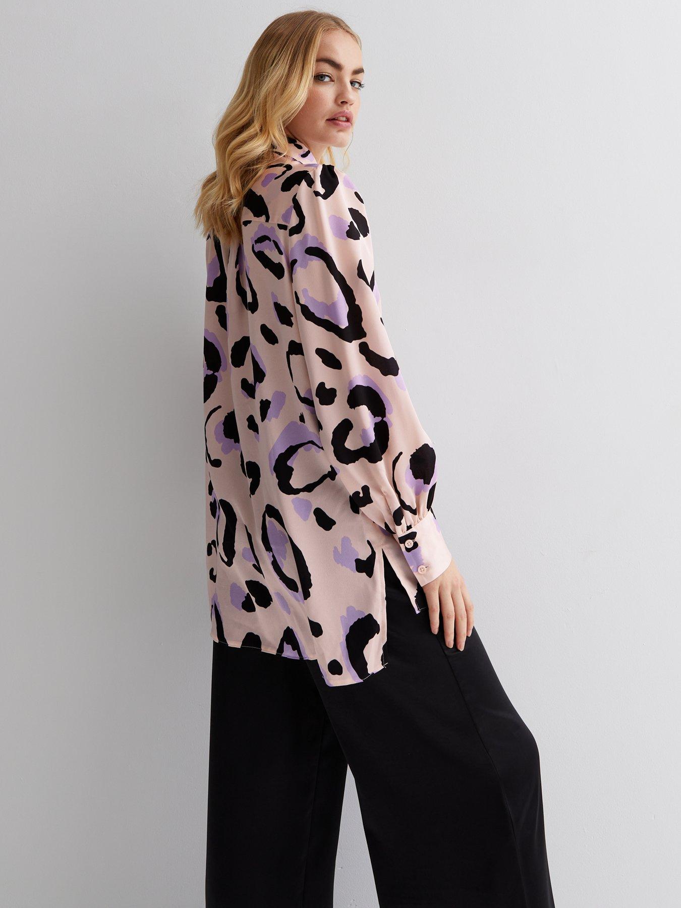 Pink Leopard Print Satin Oversized Shirt