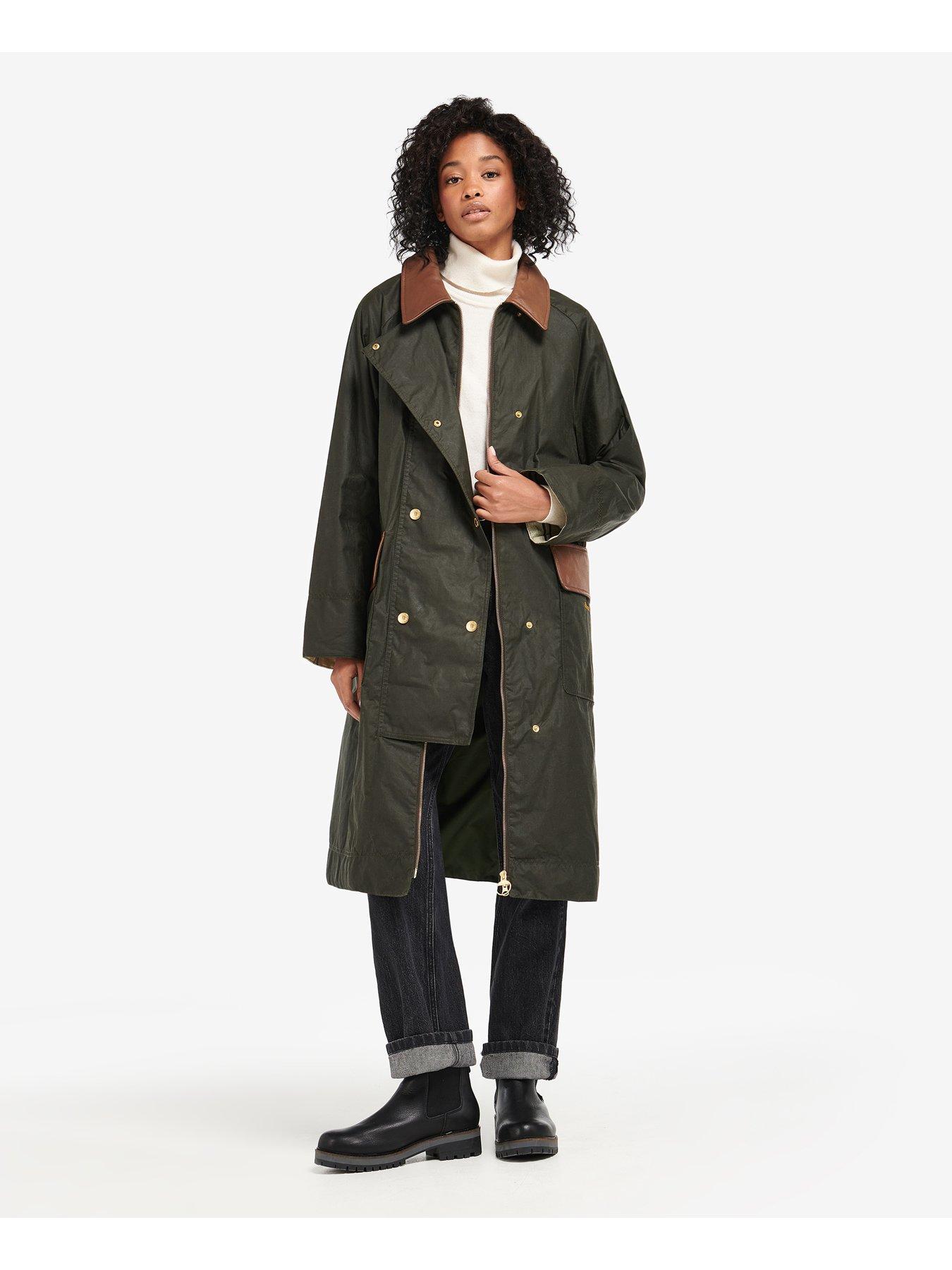 Barbour Bearden Long Line Double Breasted Wax Jacket Green