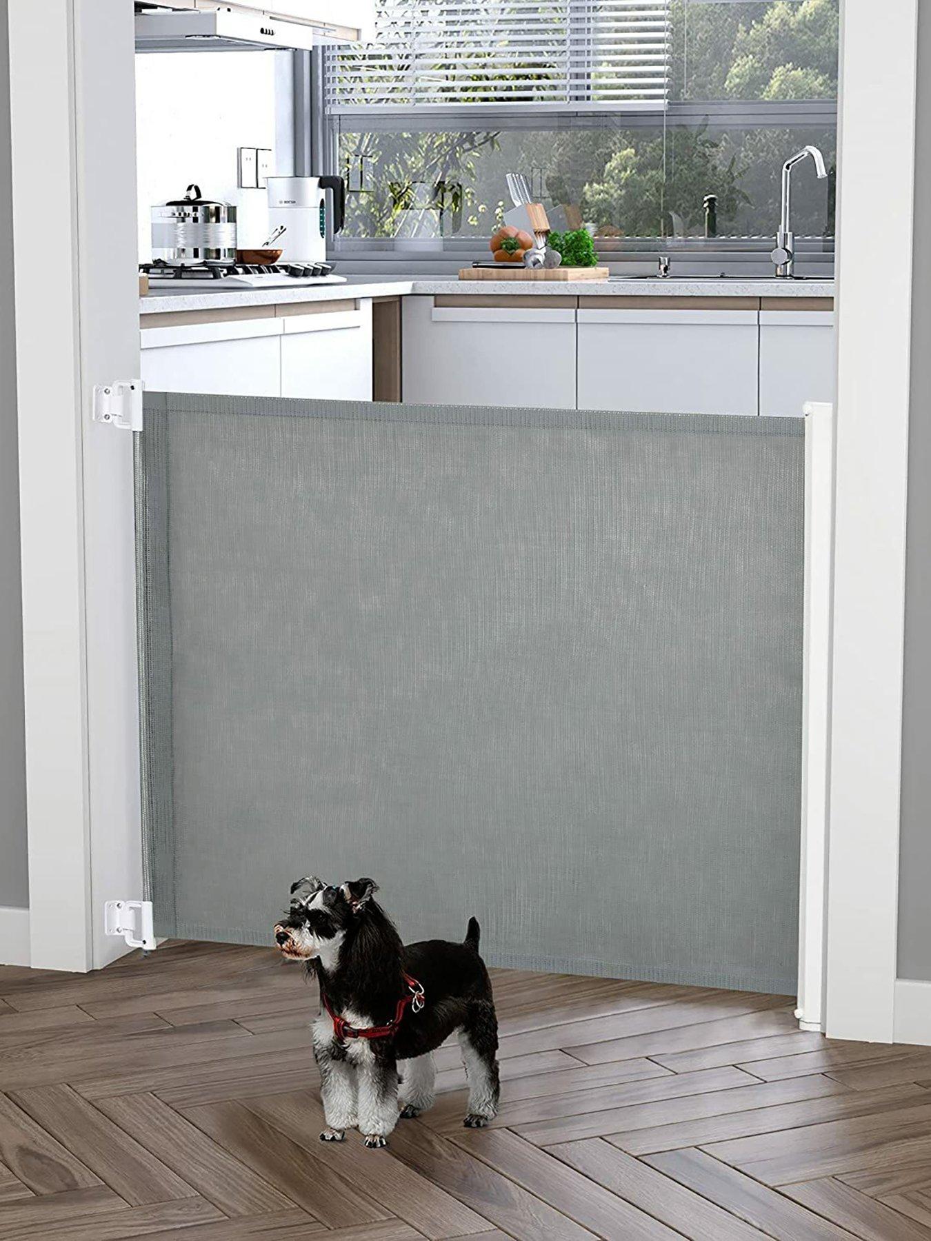 Image 3 of 6 of PawHut PawHut Retractable Safety Gate Dog Pet Guard Barrier Folding Protector Home Doorway Room Divider Stair Guard Grey 115L x 82.5H cm