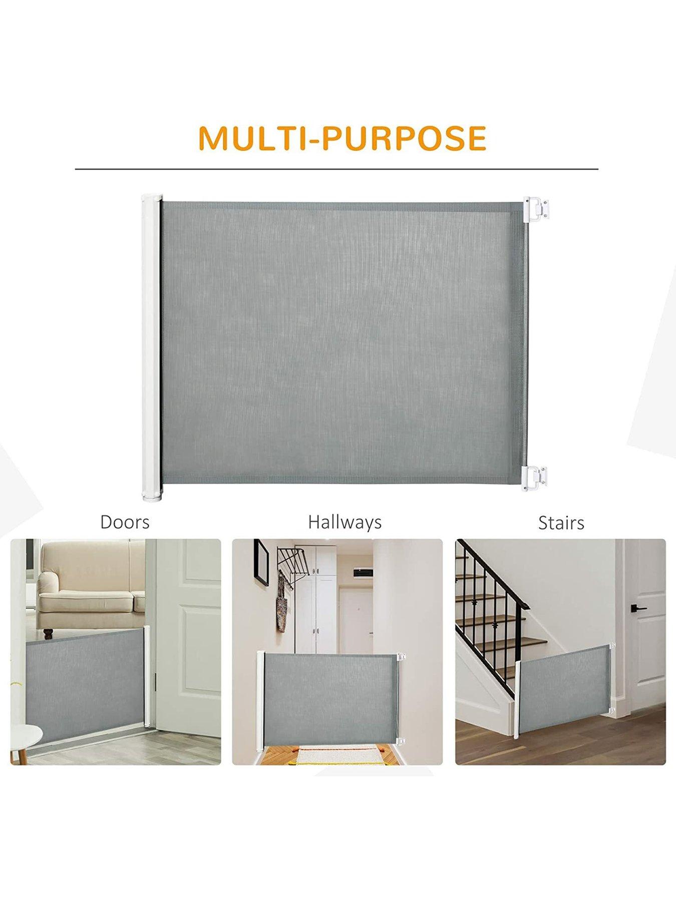 Image 6 of 6 of PawHut PawHut Retractable Safety Gate Dog Pet Guard Barrier Folding Protector Home Doorway Room Divider Stair Guard Grey 115L x 82.5H cm