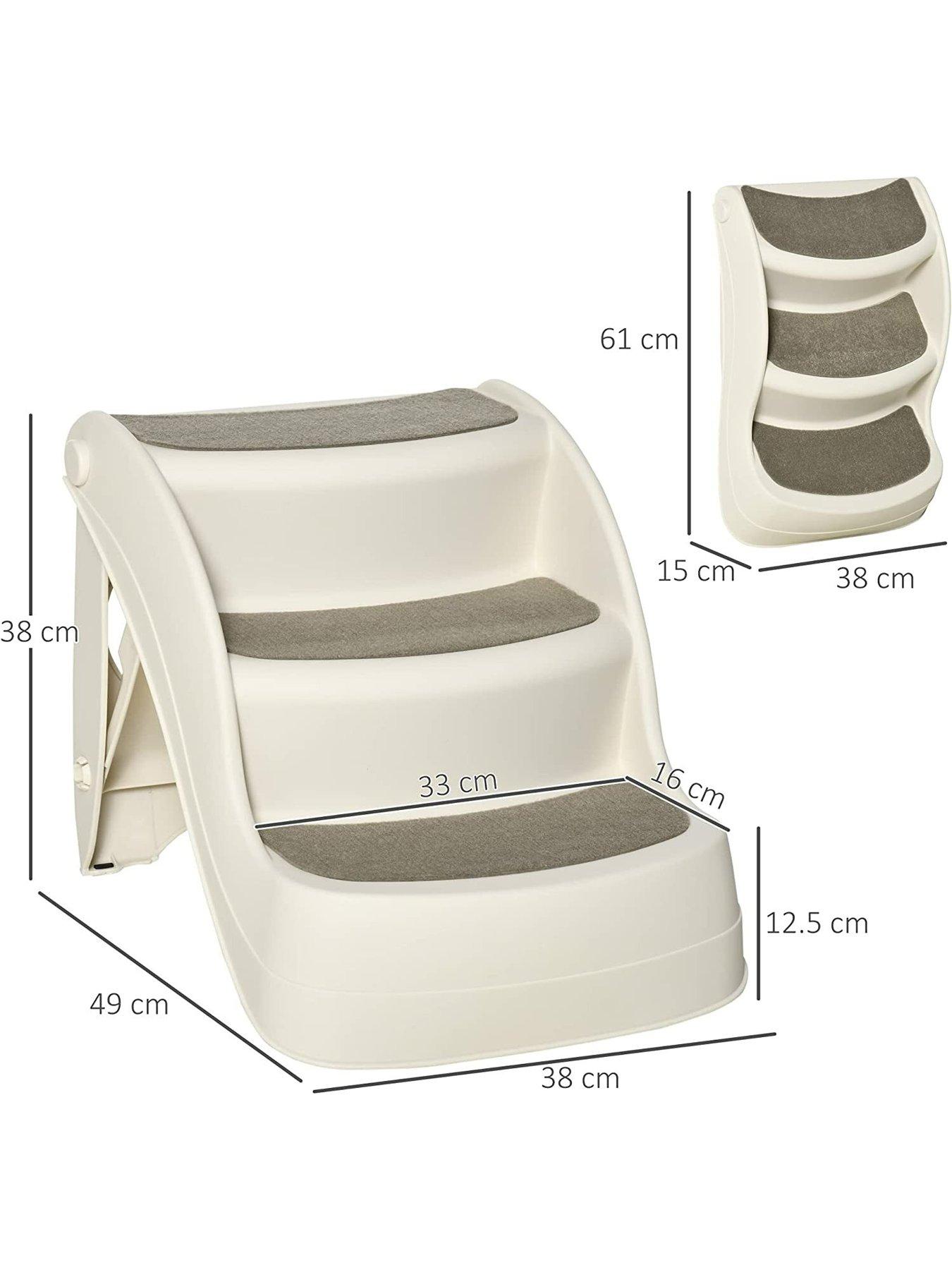 PawHut PawHut Foldable Pet Stairs Portable Dog Steps 3 Step Design with Non slip Mats for High Beds Sofas 49 x 38 x 38 cm Cream Very Ireland