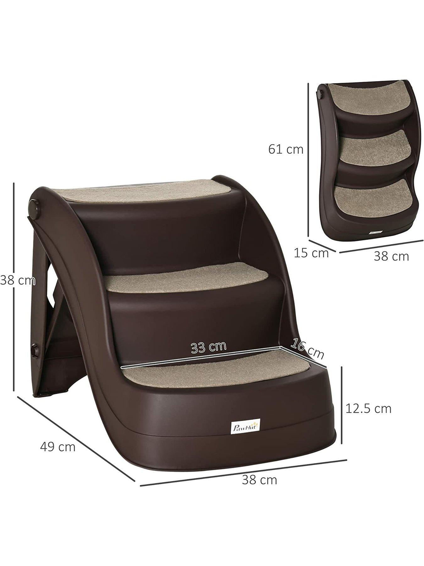 Image 2 of 7 of PawHut PawHut Foldable Pet Stairs Portable Dog Steps 3-Step Design with Non-slip Mats for High Beds, Sofas, 49 x 38 x 38 cm, Brown