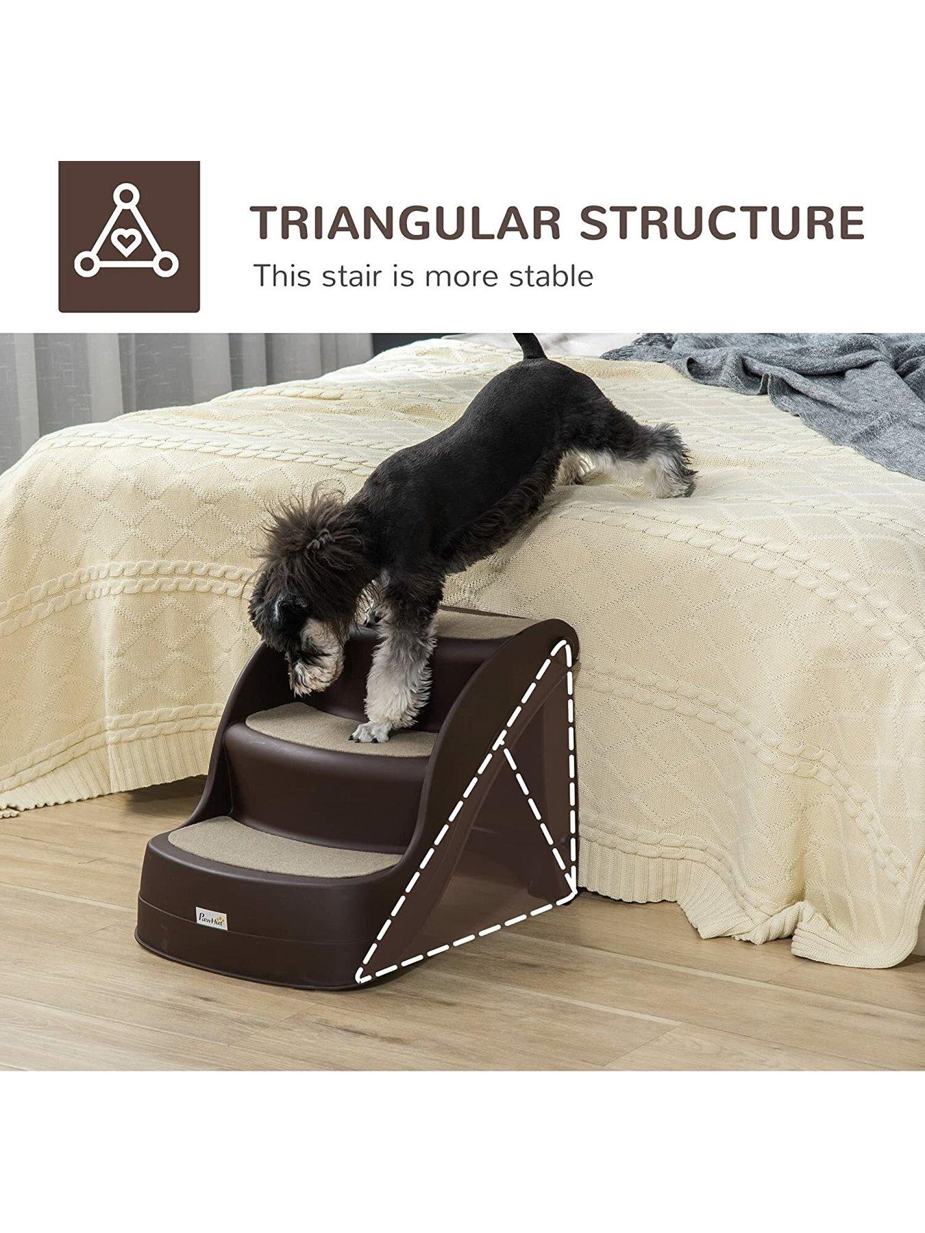 Image 3 of 7 of PawHut PawHut Foldable Pet Stairs Portable Dog Steps 3-Step Design with Non-slip Mats for High Beds, Sofas, 49 x 38 x 38 cm, Brown