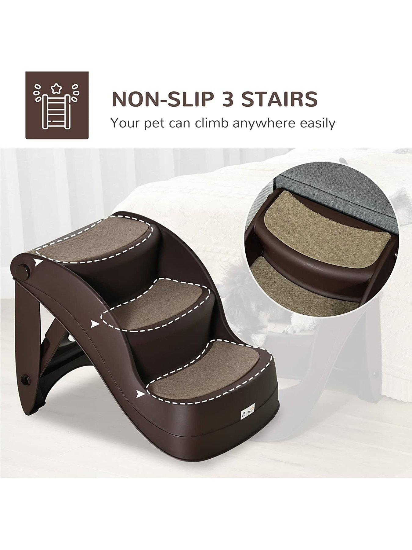 Image 5 of 7 of PawHut PawHut Foldable Pet Stairs Portable Dog Steps 3-Step Design with Non-slip Mats for High Beds, Sofas, 49 x 38 x 38 cm, Brown