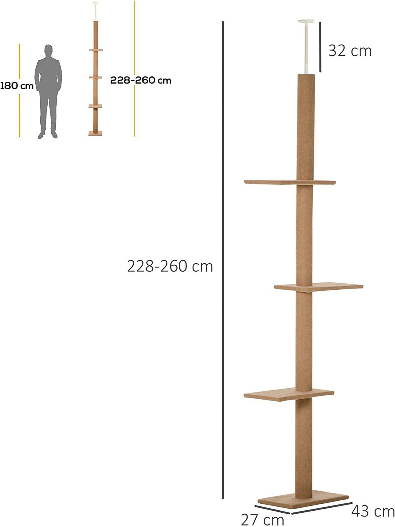 pawhut-pawhut-260cm-floor-to-ceiling-cat-tree-w-3-perches-flannel-upholstery-kitten-brownstillFront