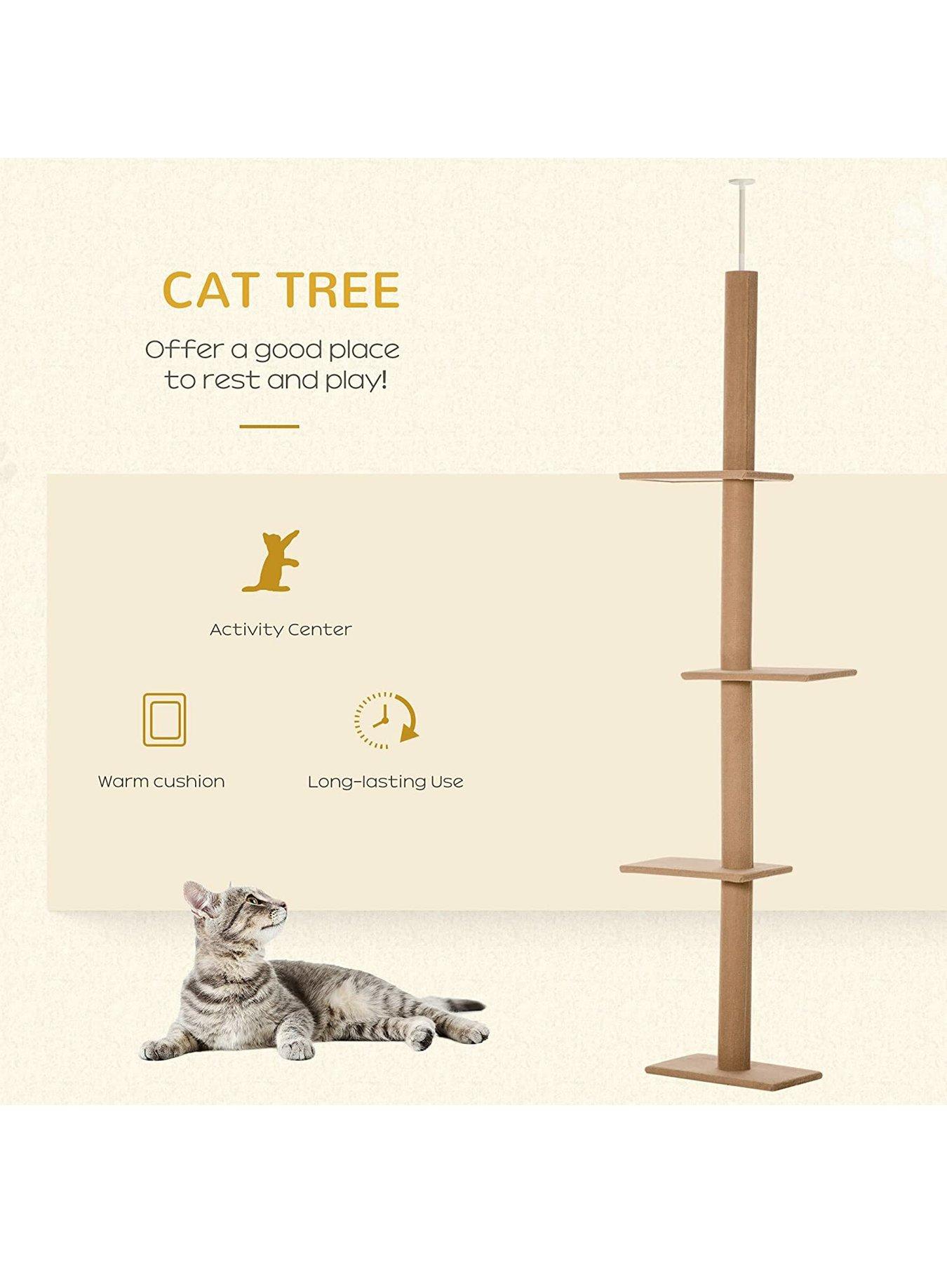 pawhut-pawhut-260cm-floor-to-ceiling-cat-tree-w-3-perches-flannel-upholstery-kitten-brownoutfit