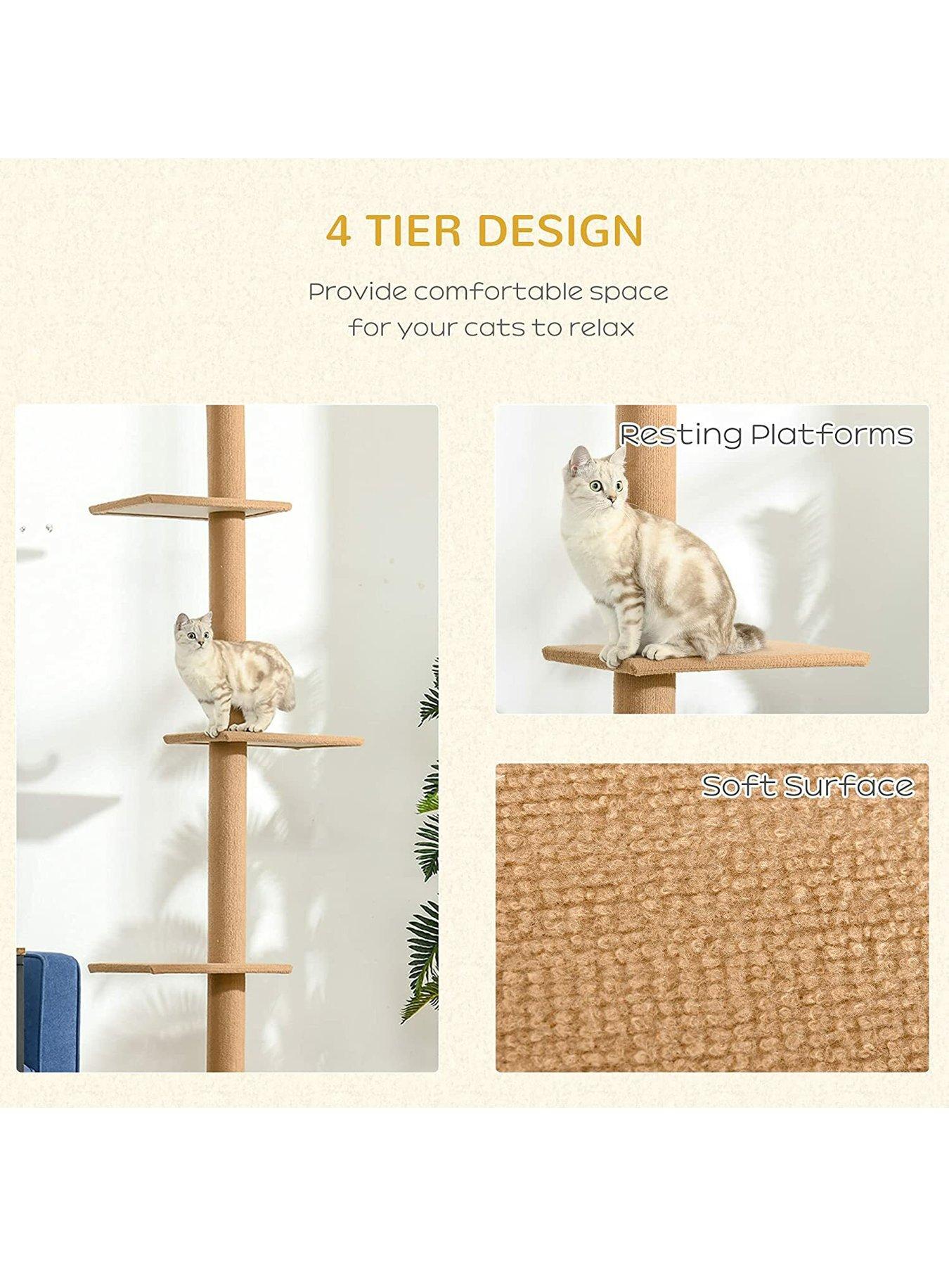 pawhut-pawhut-260cm-floor-to-ceiling-cat-tree-w-3-perches-flannel-upholstery-kitten-browndetail