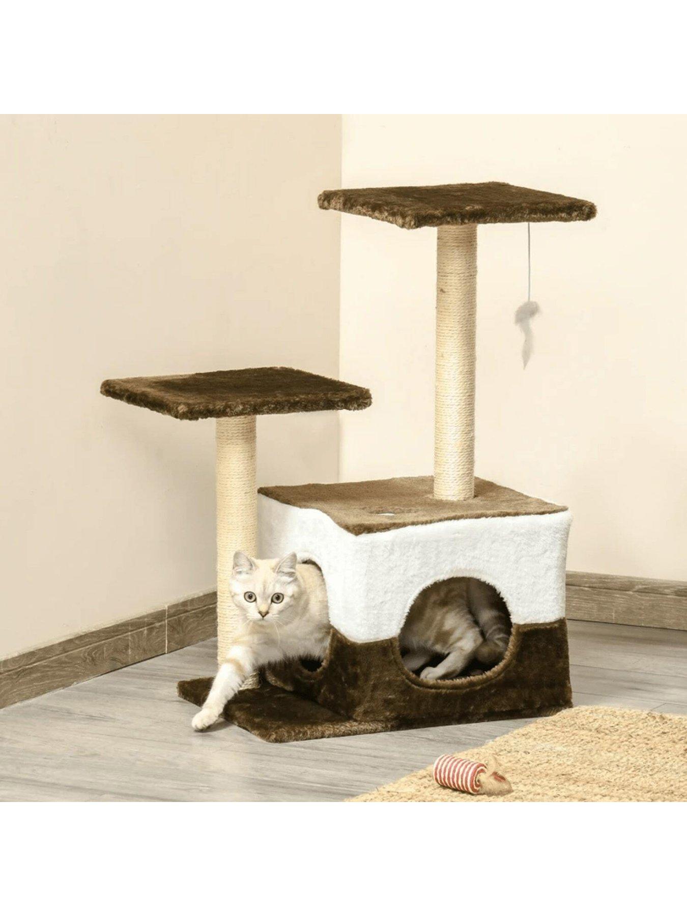 pawhut-pawhut-cat-tree-tower-kitten-house-scratching-posts-with-condo-perch-interactive-mouse-toy-45-x-33-x-70-cm-brownback