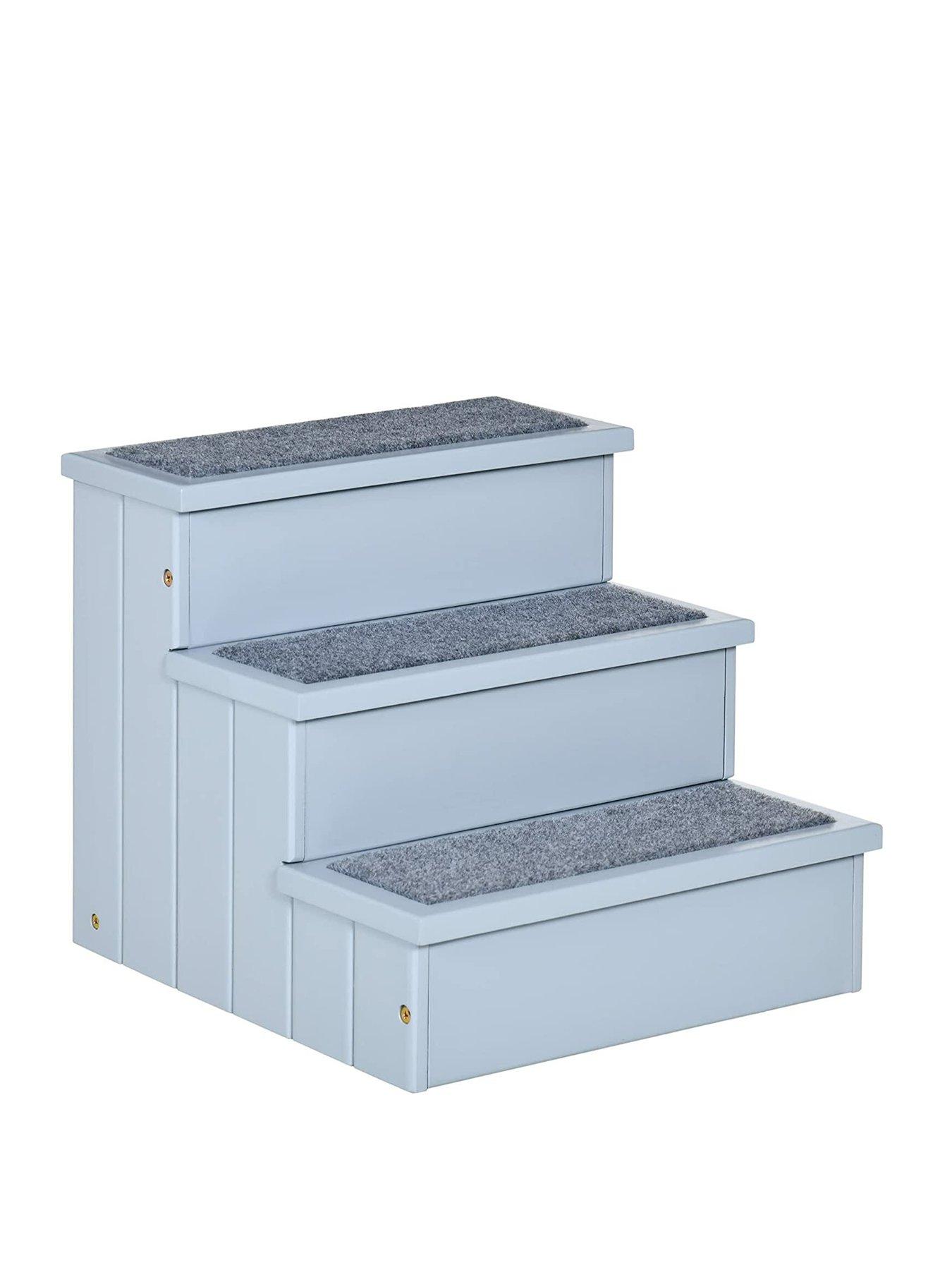 Image 1 of 7 of PawHut PawHut 3 Step Wooden Pet Stairs Steps Dog Stairs Carpet Non Slip Grey