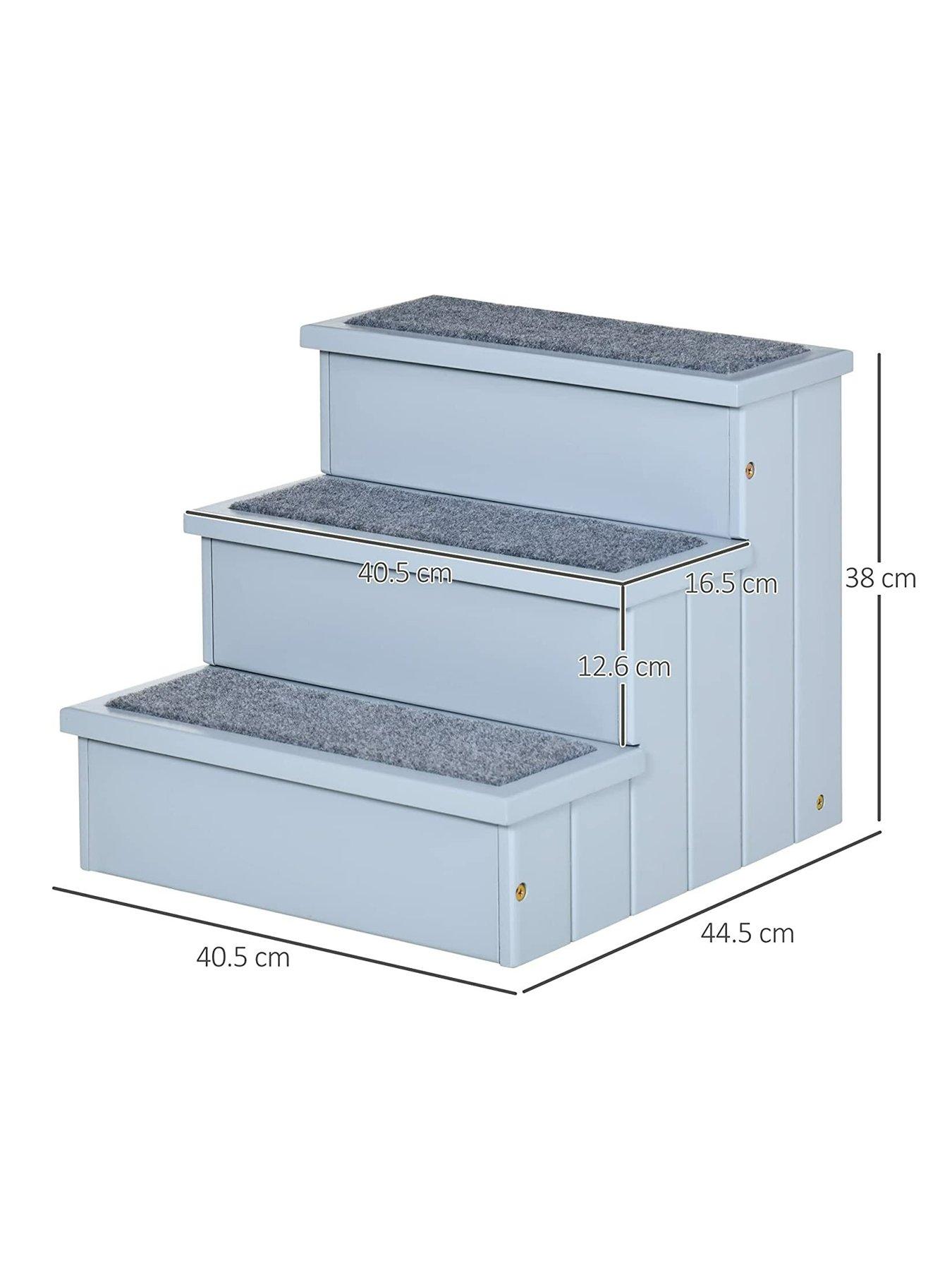 Image 2 of 7 of PawHut PawHut 3 Step Wooden Pet Stairs Steps Dog Stairs Carpet Non Slip Grey