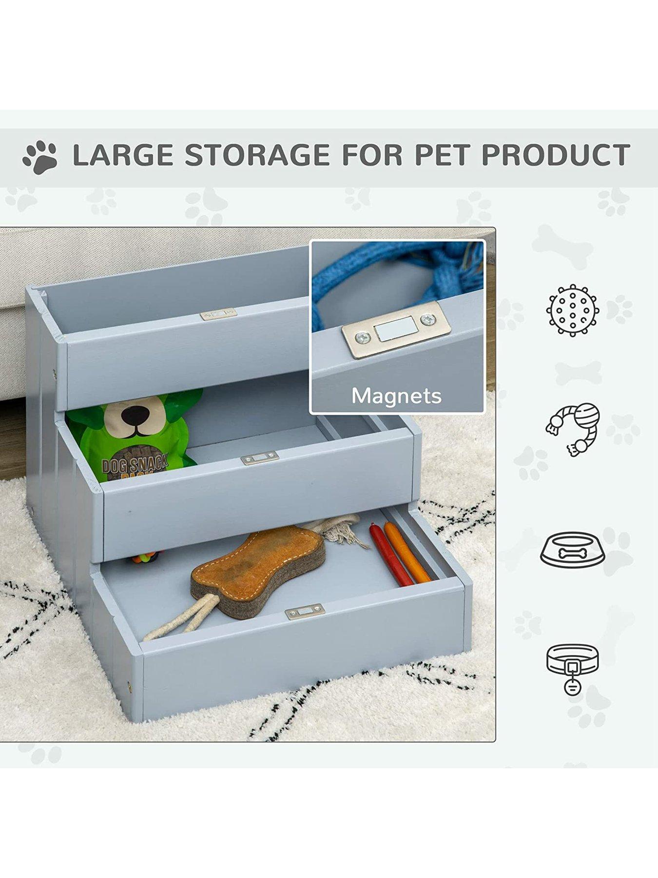 Image 5 of 7 of PawHut PawHut 3 Step Wooden Pet Stairs Steps Dog Stairs Carpet Non Slip Grey